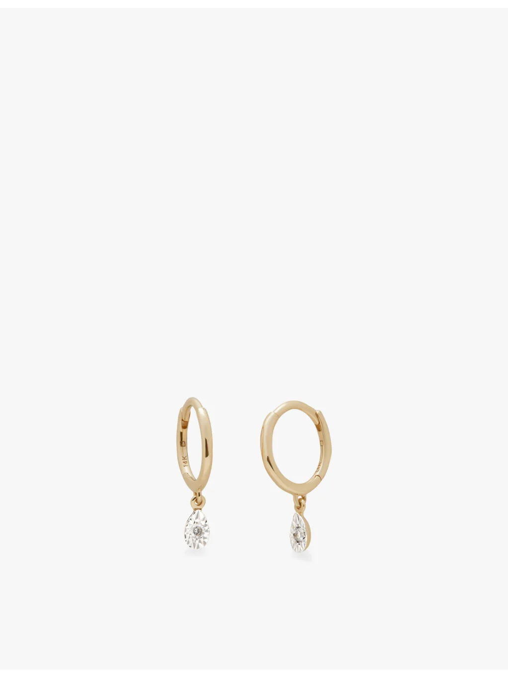 Teardrop Mini 14ct Yellow-Gold And 0.0294ct Lab-Grown Diamond Hoop Earrings - 1