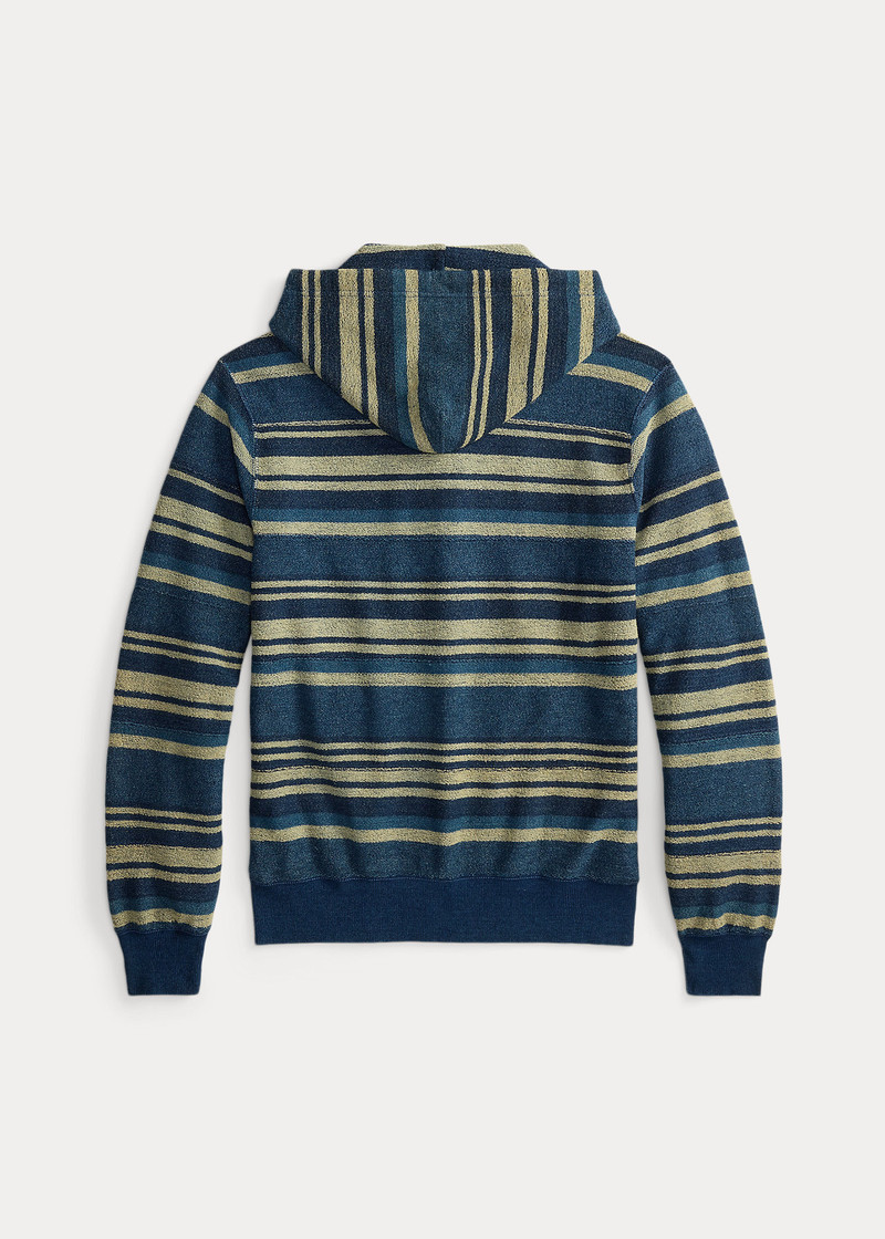RRL by Ralph Lauren Indigo Striped Reverse-Terry Hoodie outlook