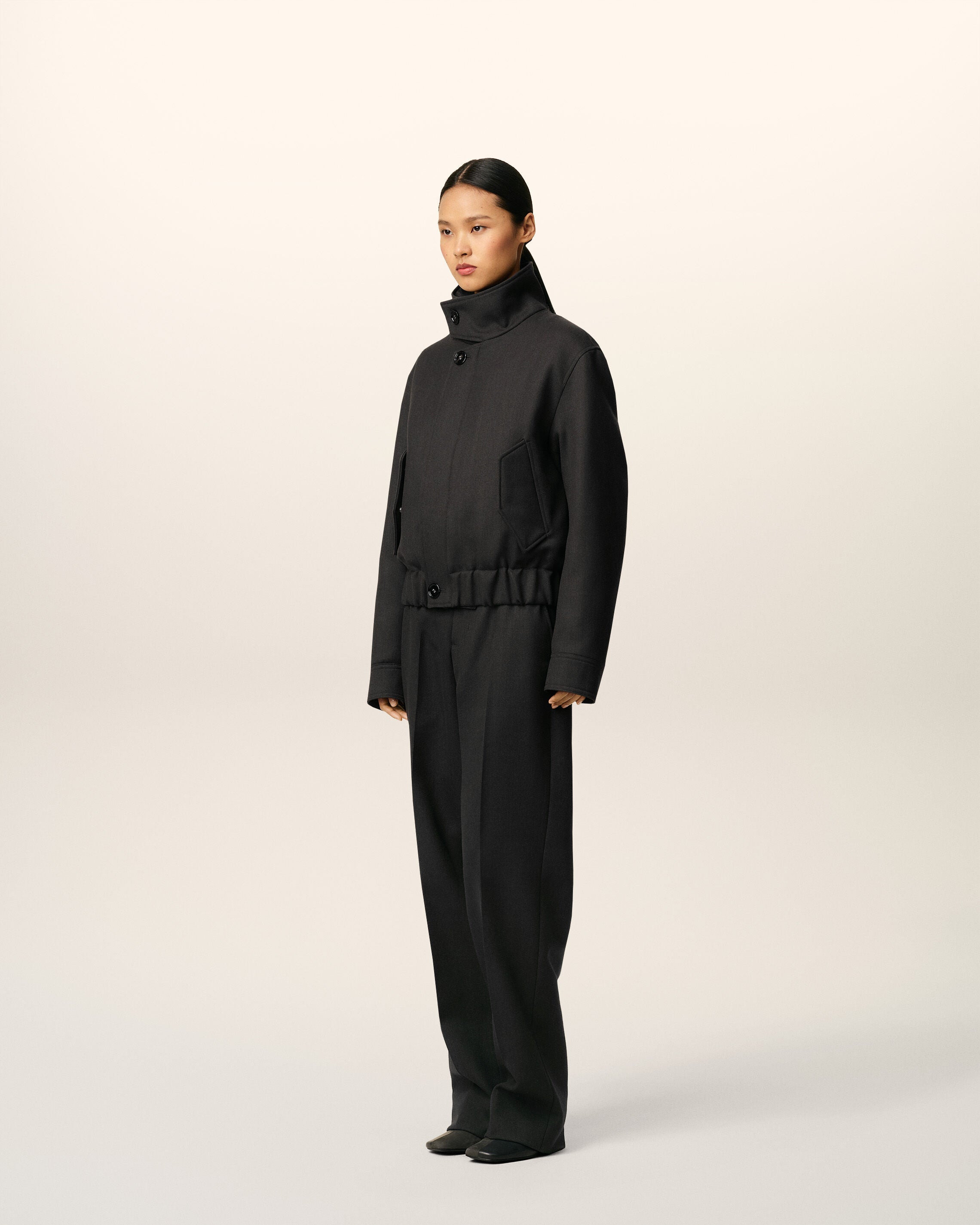 BLACK WOOL HARRINGTON JACKET - 6