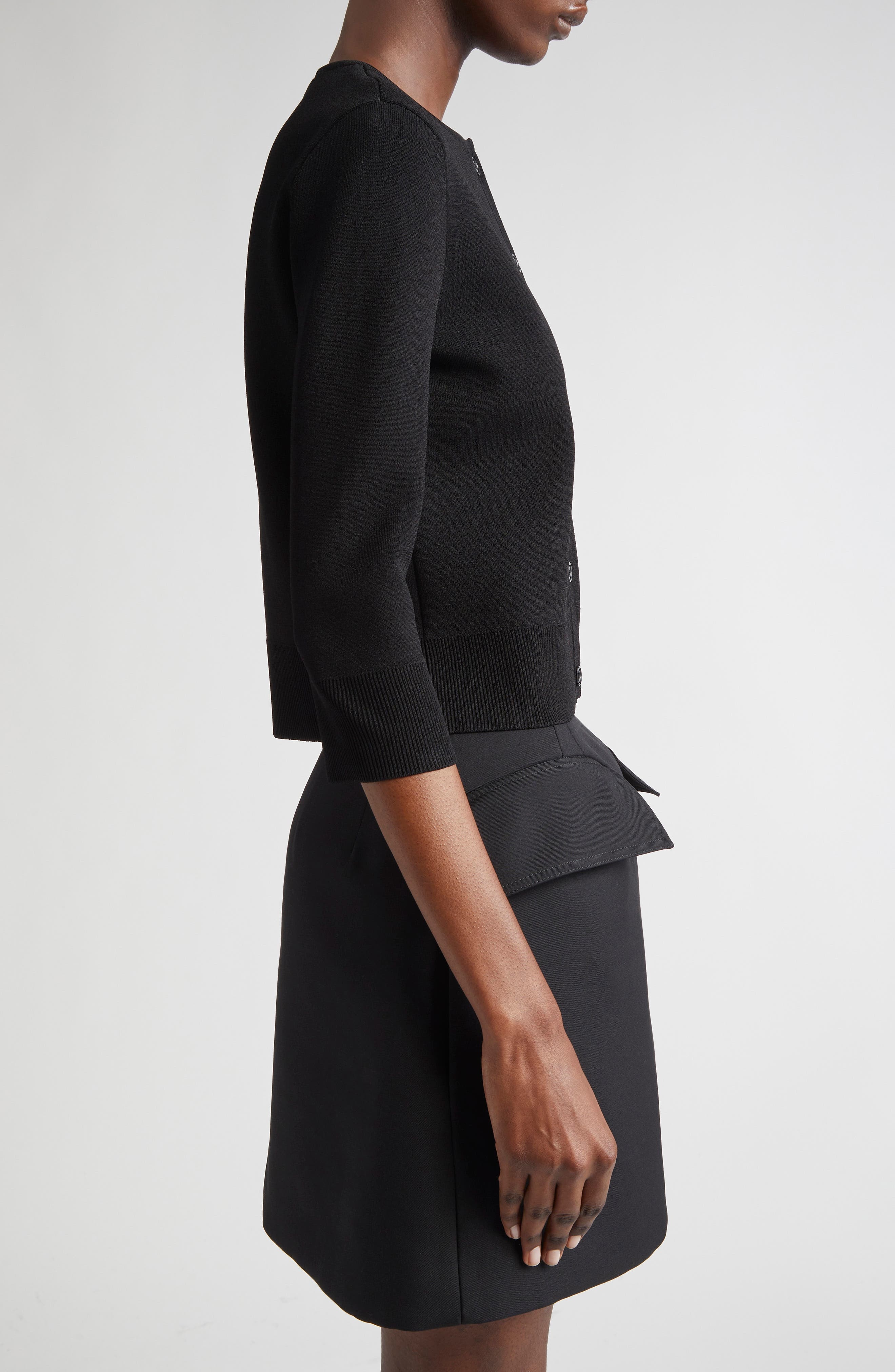 McQueen Banshee Embroidery Crop Cardigan in Black/Crystal at Nordstrom - 4