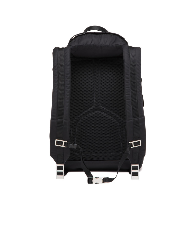 Re-Nylon and Saffiano leather backpack with hood 4