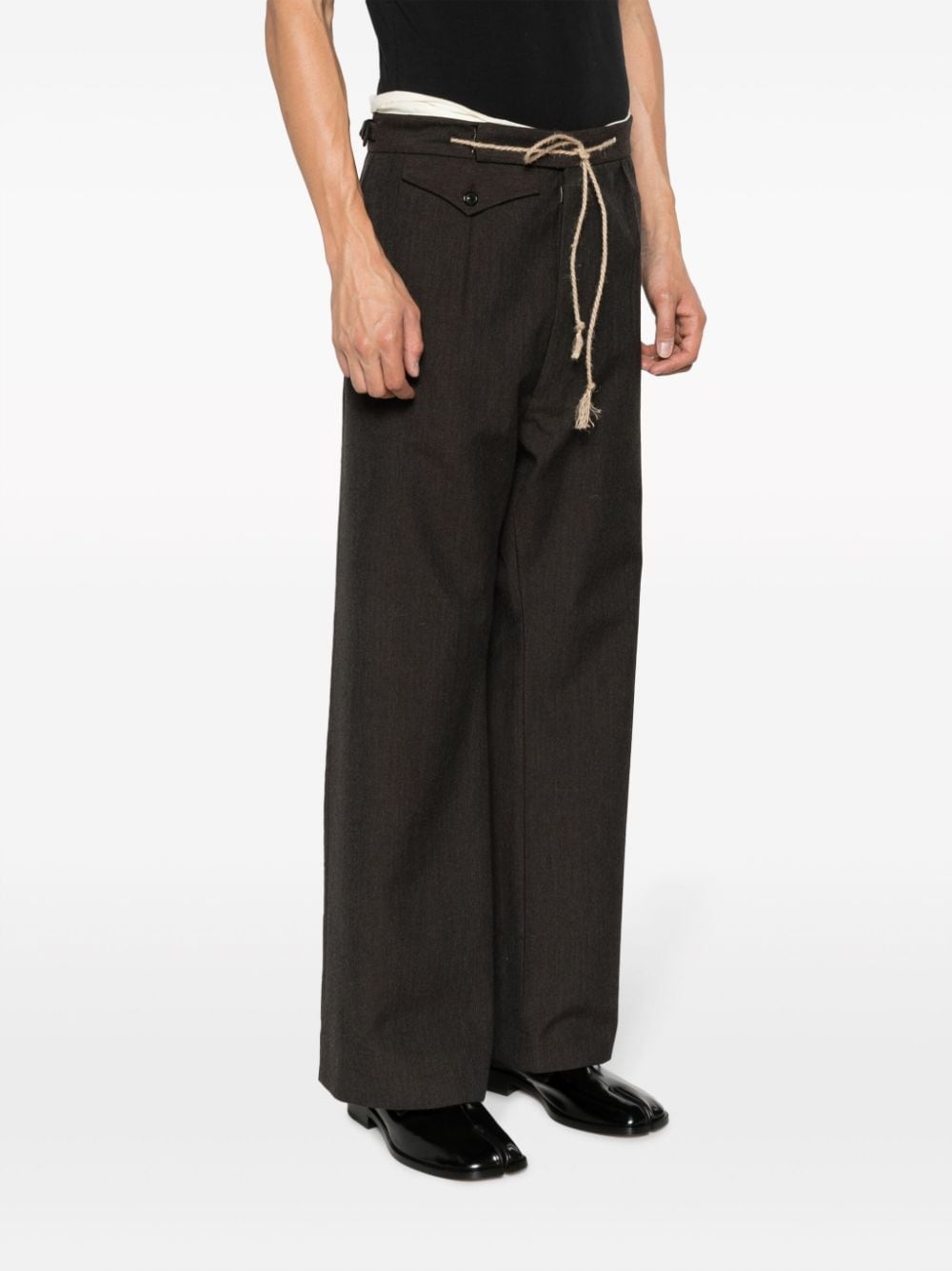 drawstring-waist wool trousers - 3