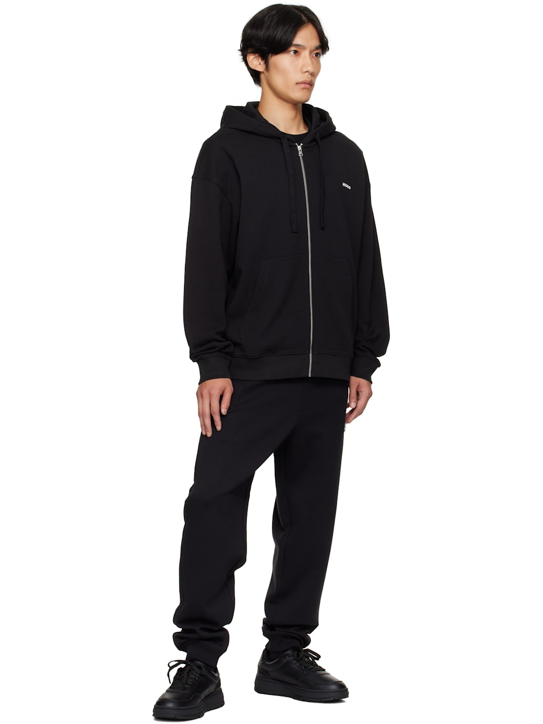 Black Relaxed-Fit Cotton Terry Zip-Up Hoodie - 4