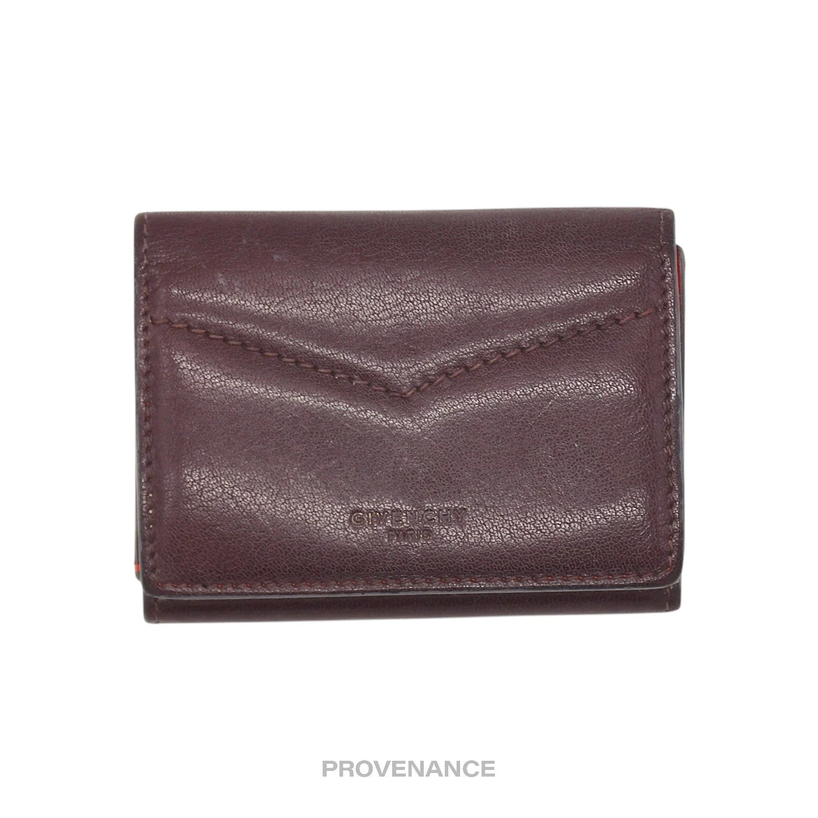 Givenchy Two Tone Trifold Wallet - Burgundy Red Leather - 1