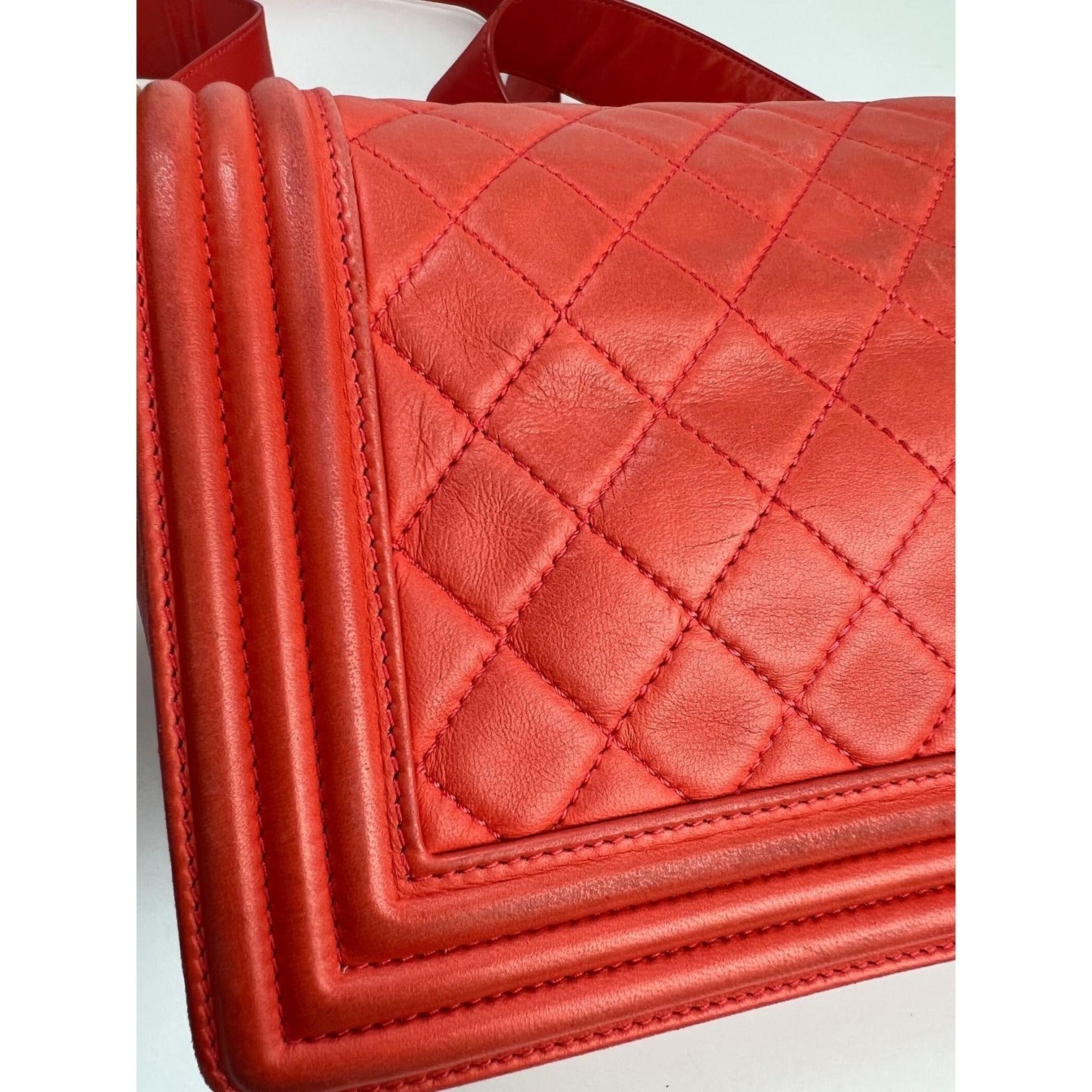 CHANEL Lambskin Quilted Medium Boy Red Flap Bag - 14