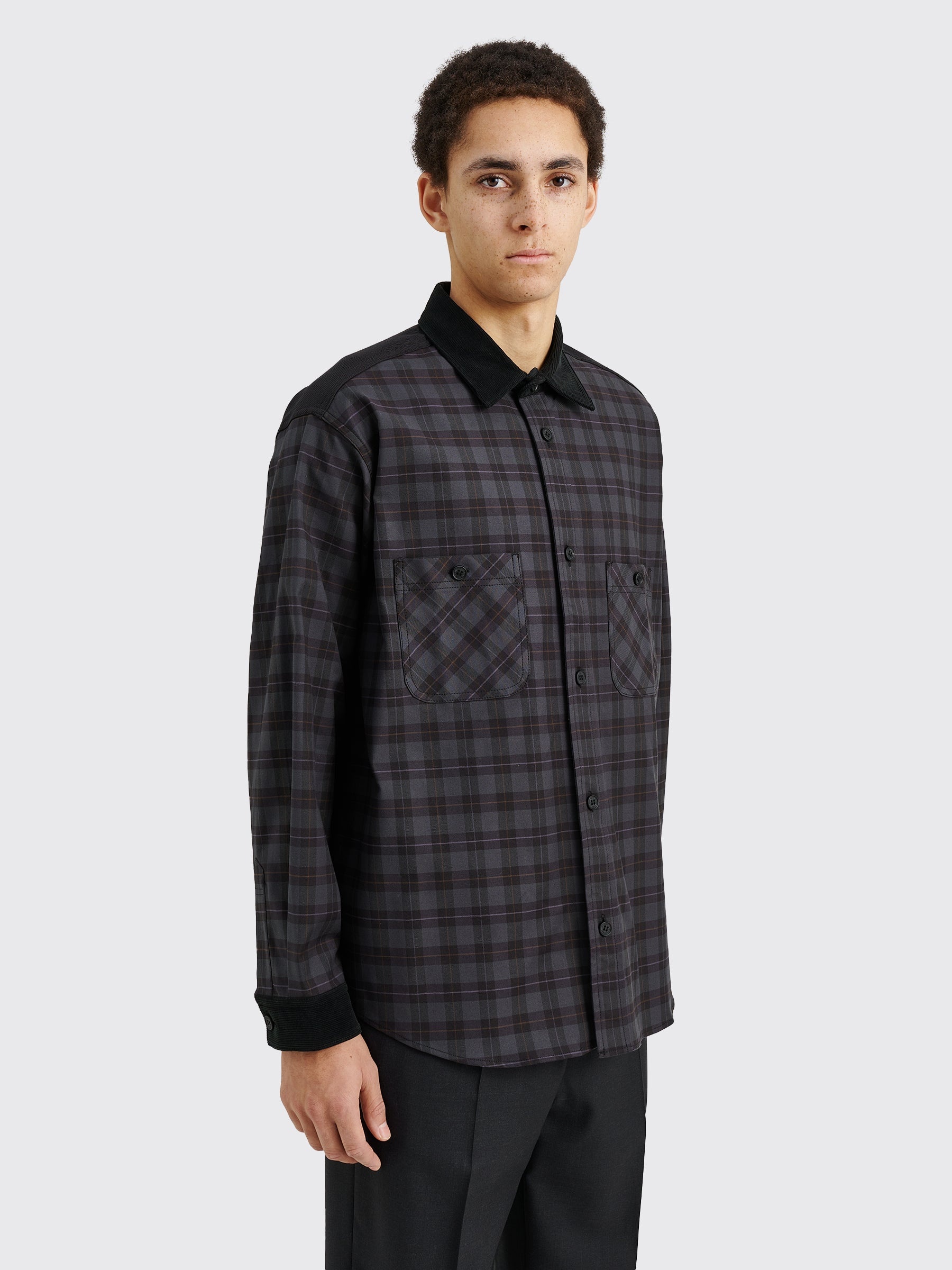 COMME DES GARÇONS HOMME WOOL PANEL SHIRT NAVY / BLACK - 5