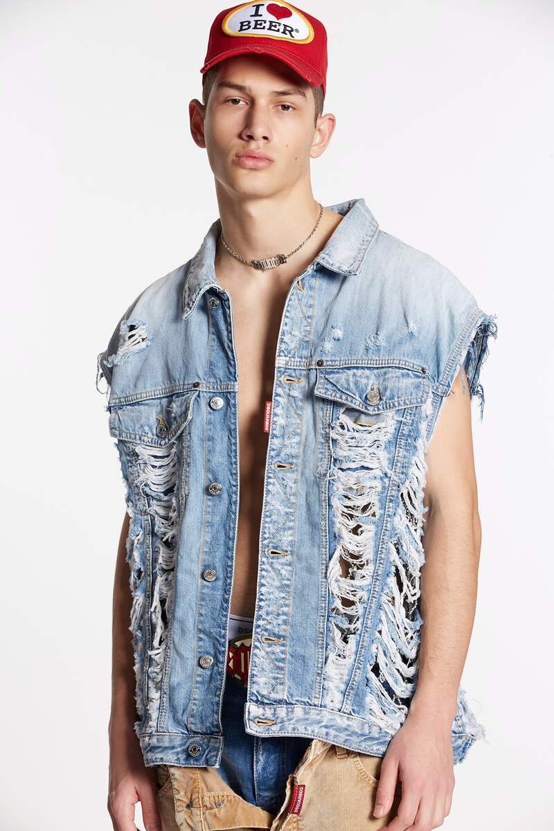 VINTAGE DESTROYED WASH CLASSIC JEAN VEST - 1