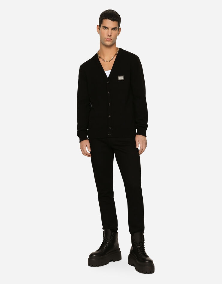 Washed black slim-fit stretch jeans - 4