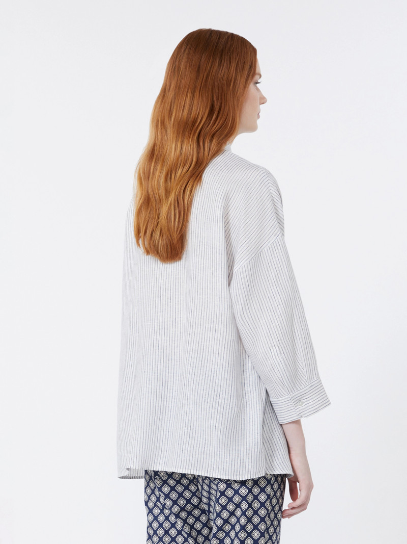 PANETTO Striped linen canvas shirt - NAVY 4