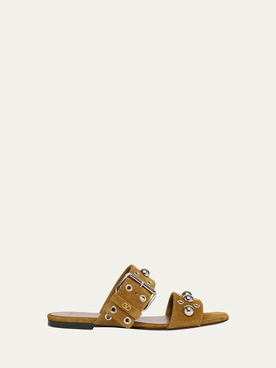 Nellcote Studded Suede Flat Sandals - 1