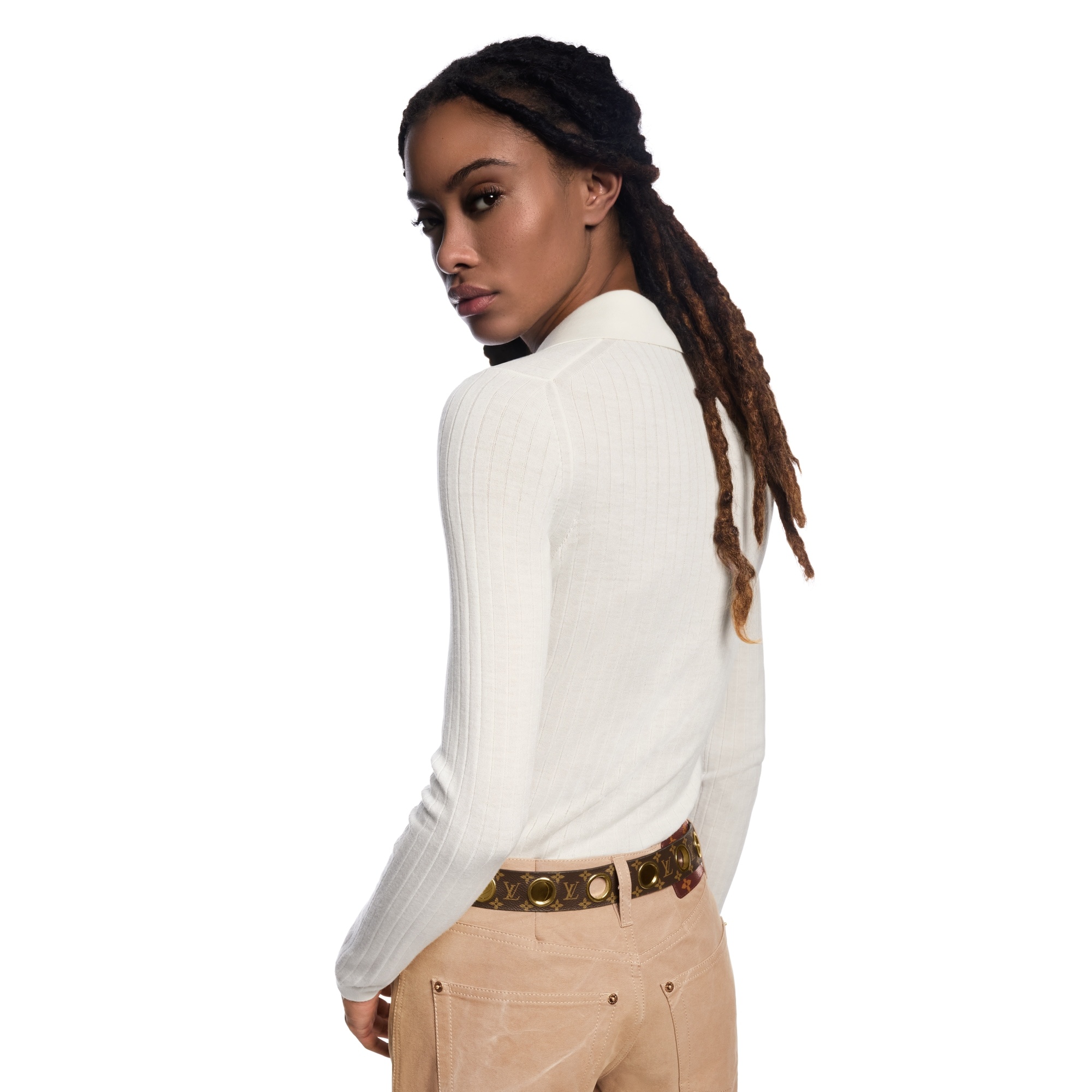 Long-Sleeved Rib-Knit Polo Top - 7