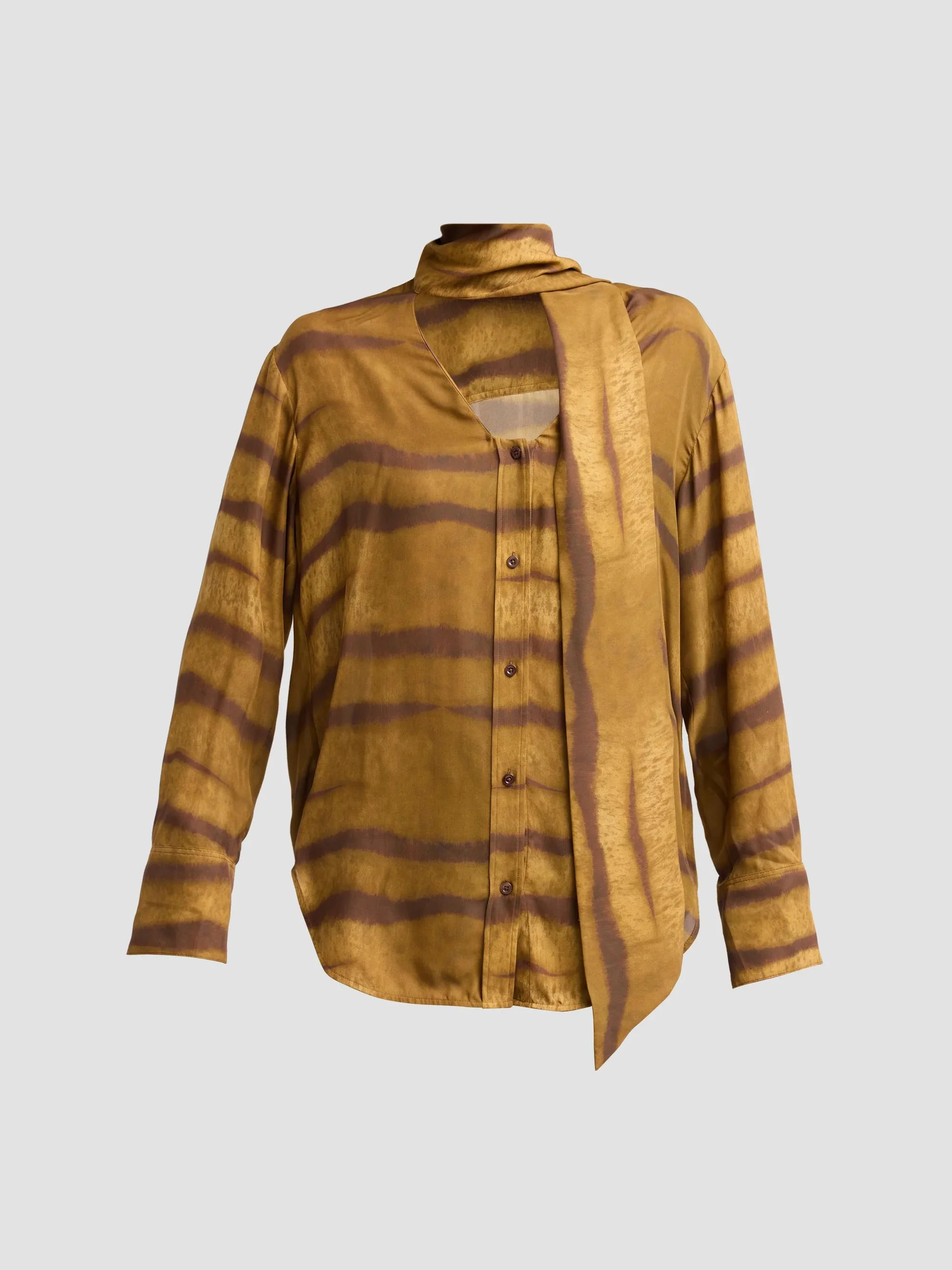 Women's Tiger-Striped Silk Shirt - Light Tiger Multi - 1