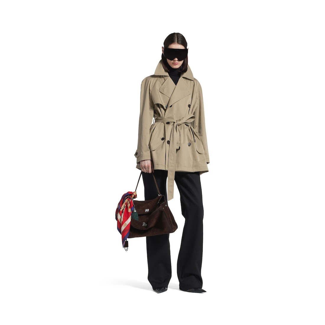 Women's Cocoon Short Trench in Beige - 2