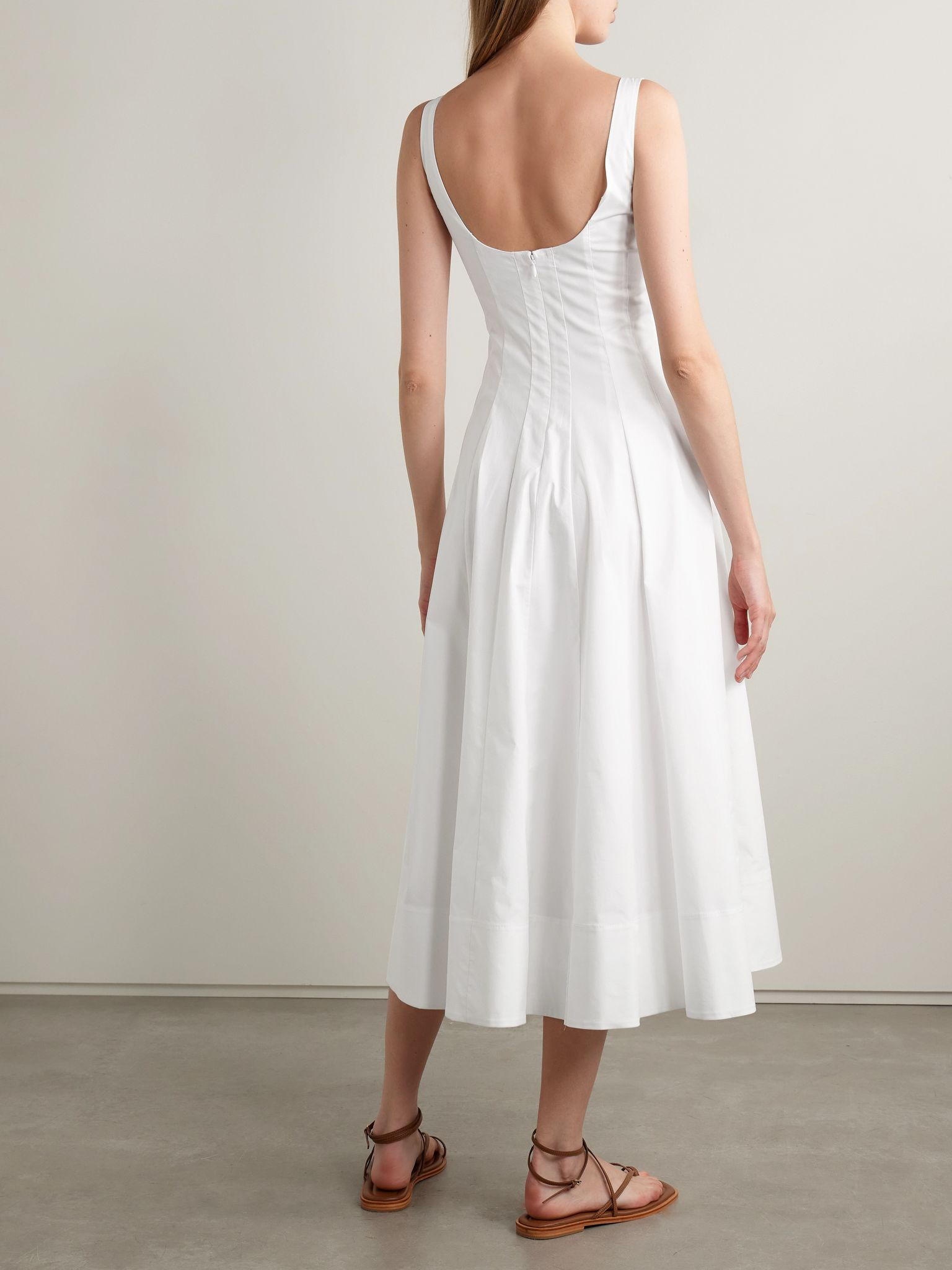 Wells pleated cotton-blend poplin midi dress White - 3