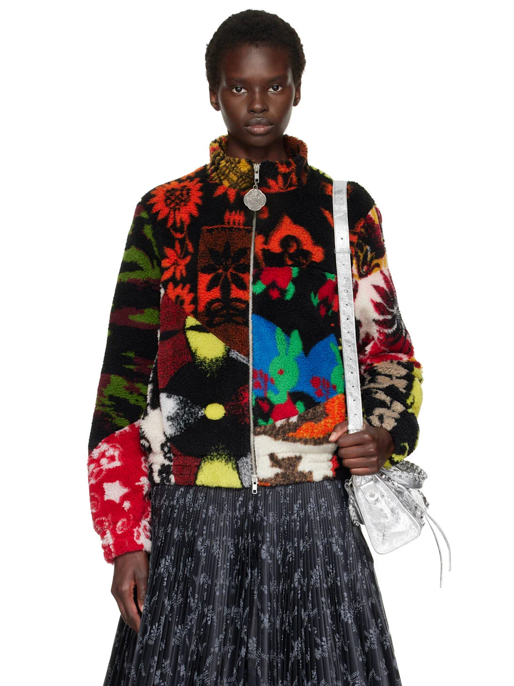 Multicolor Patchwork Fitted Fleece Jacket - 1