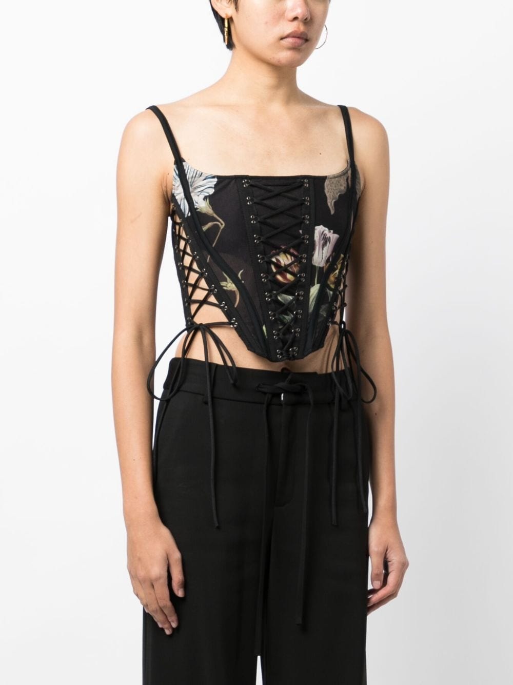 graphic-print lace-up corset - 3
