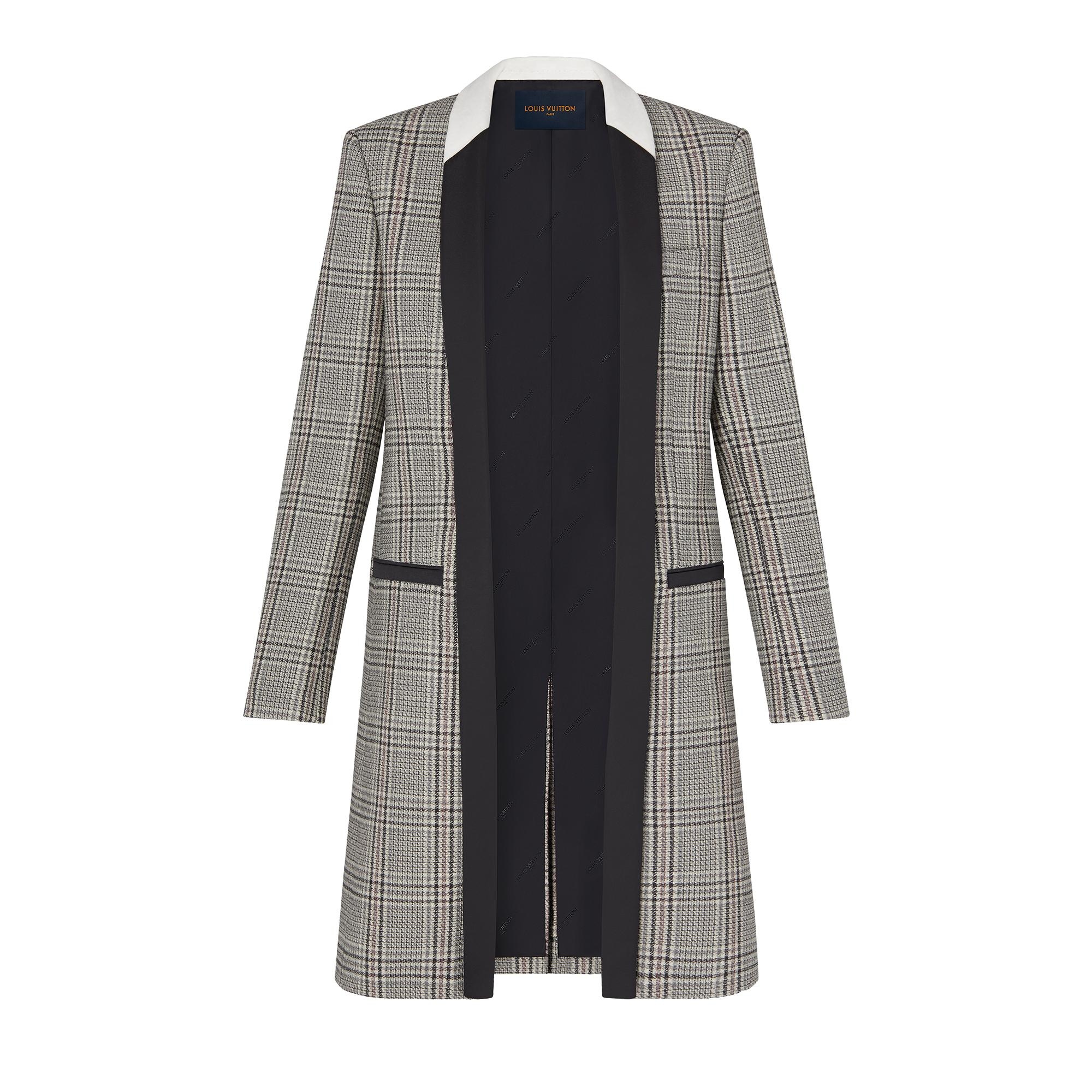 Contrast Collar Prince of Wales Tailored Coat  - 1