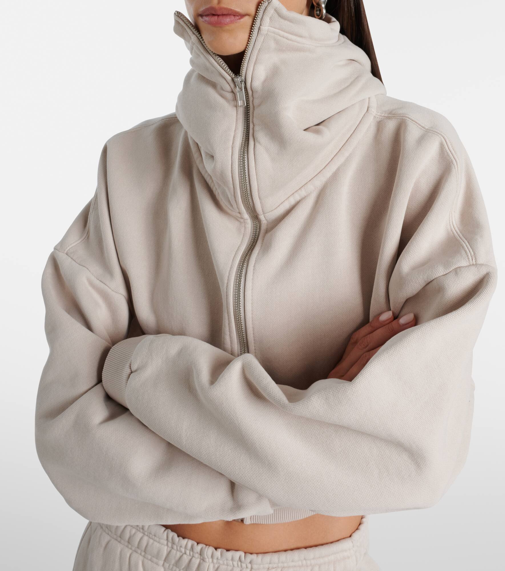 Zip-up cropped cotton hoodie - 5