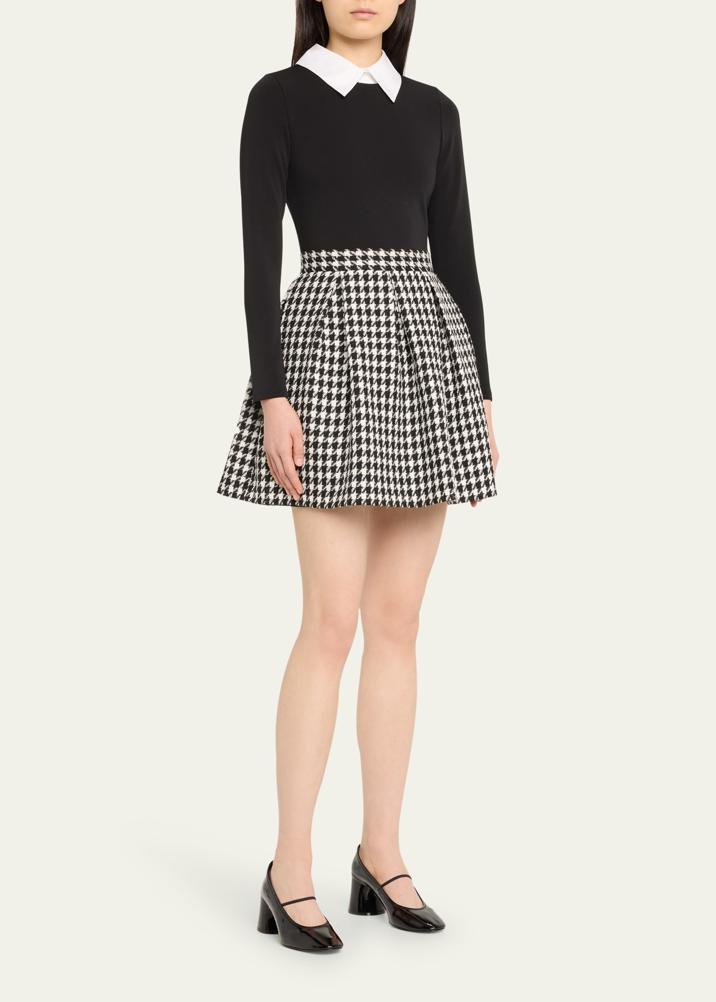 Chara Long-Sleeve Pleated Mini Dress with Collar - 4