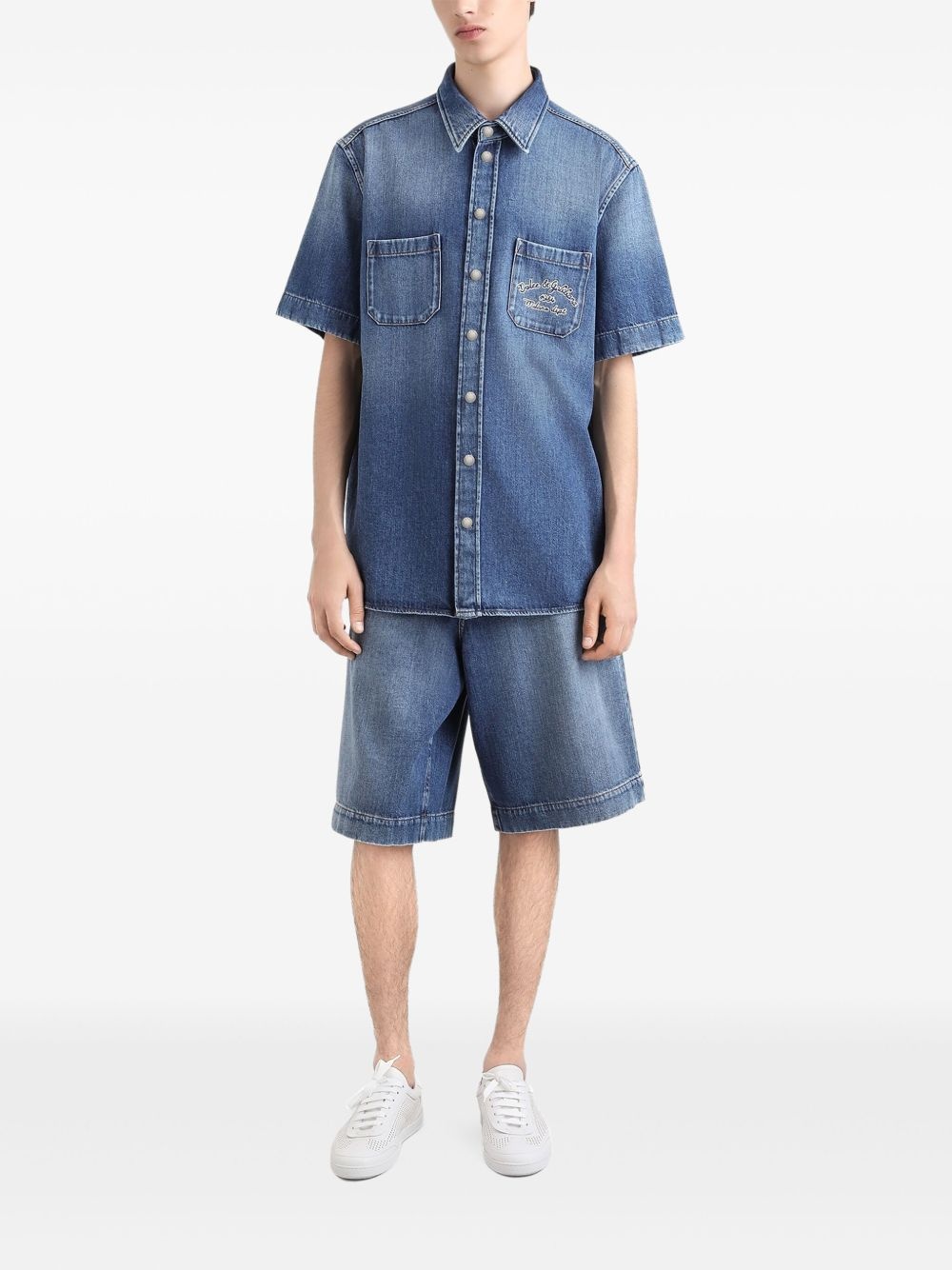 logo-embroidered denim shorts - 2