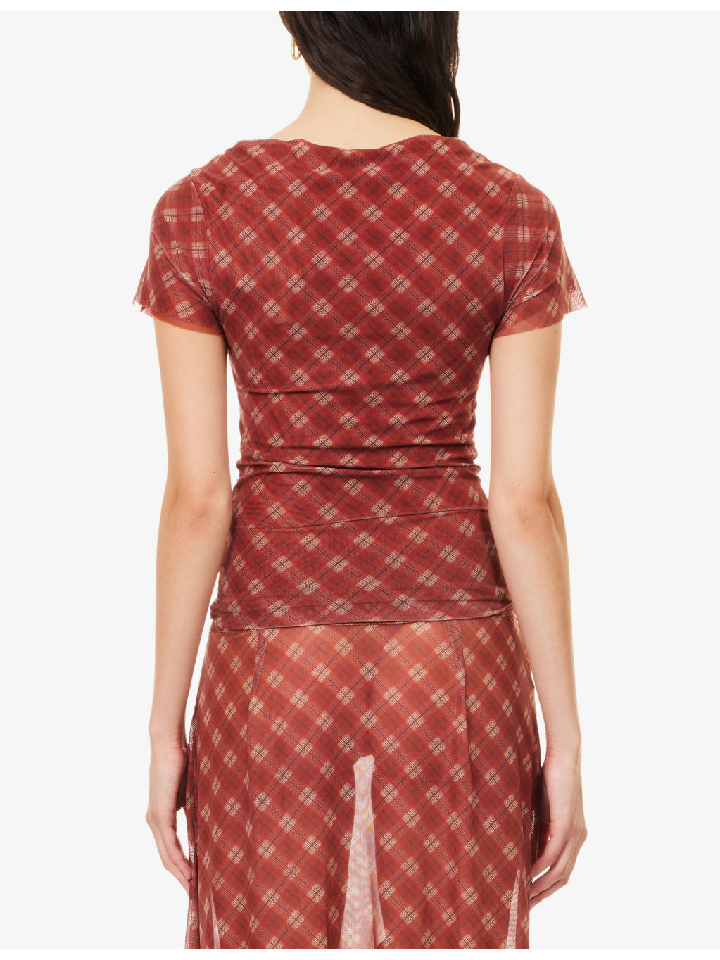 Retro Check Stretch-Woven Top - 4