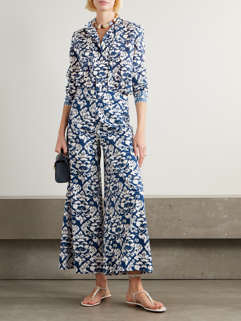 EMPORIO SIRENUSE Adele Lotus Floral-print Cotton-twill Wide-leg Pants outlook