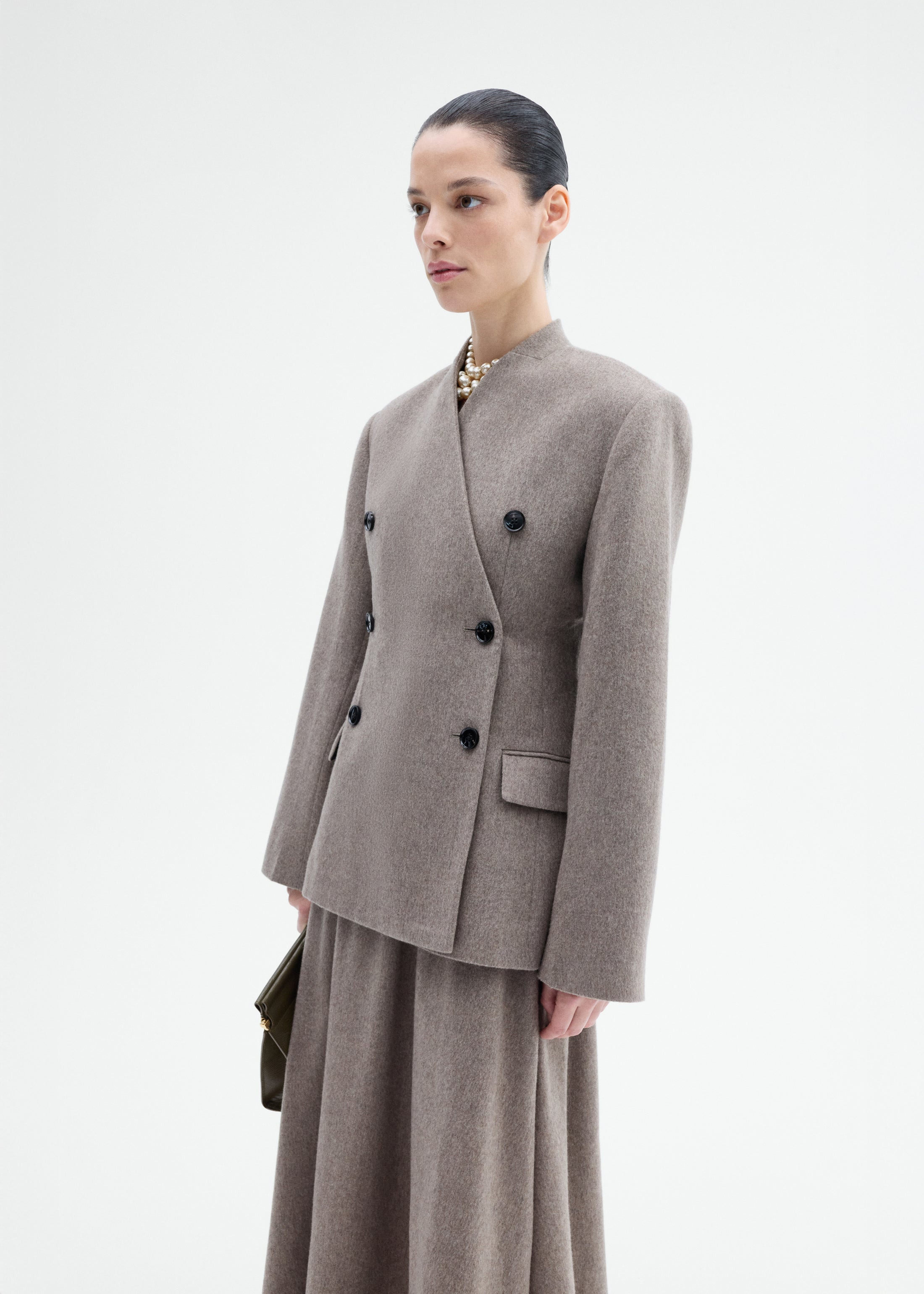 Sculptural Collarless Blazer in Wool Cashmere - 3