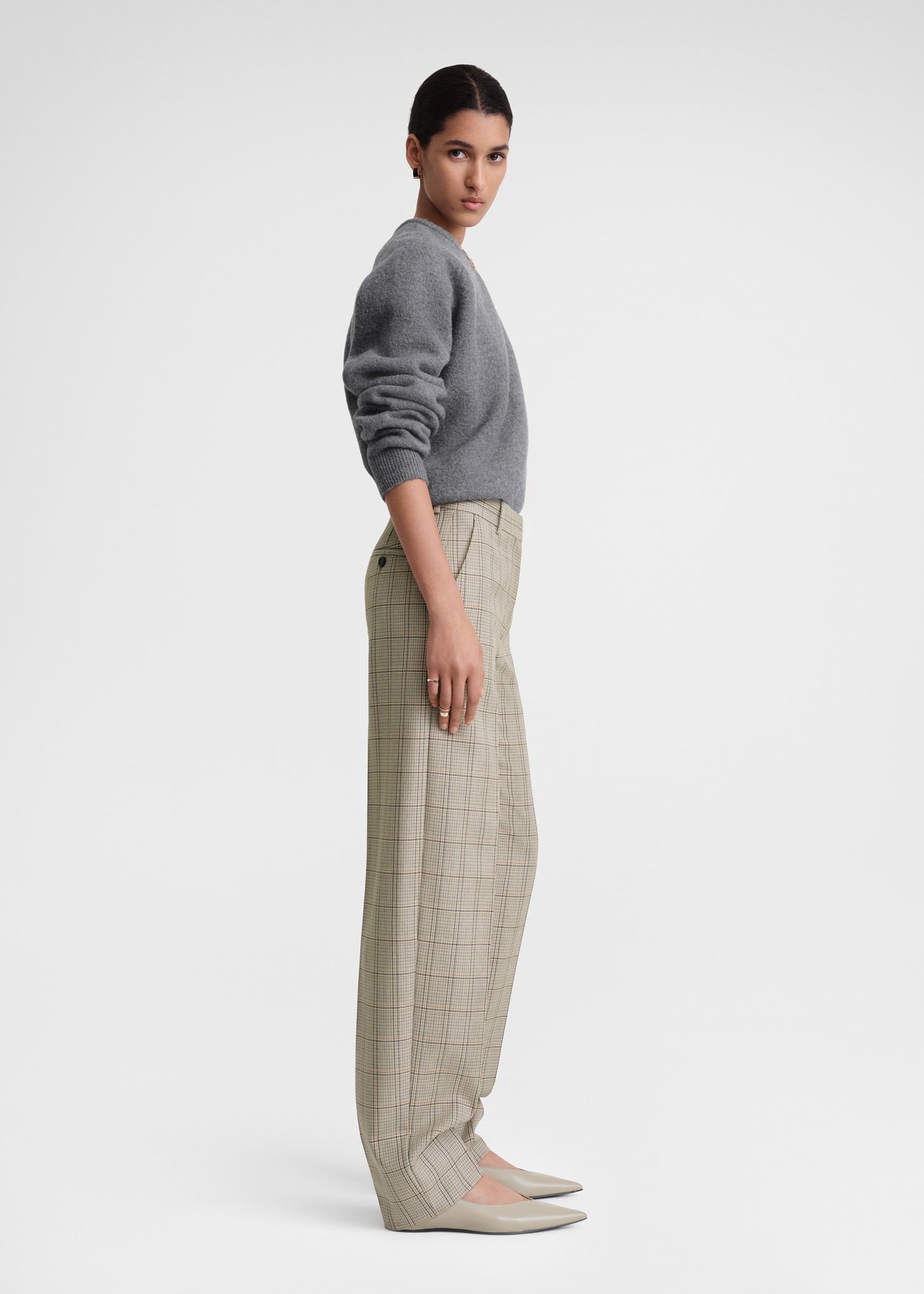Windowpane-check suit trousers biscuit - 3