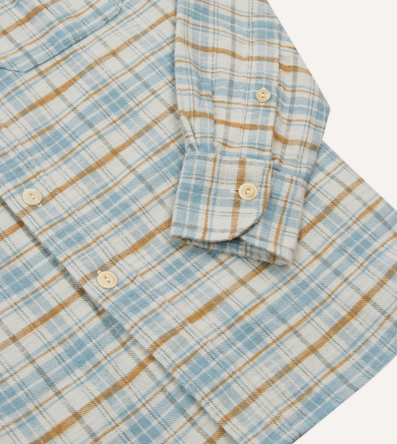 Ecru and Blue Check Cotton Two-Pocket Work Shirt 5
