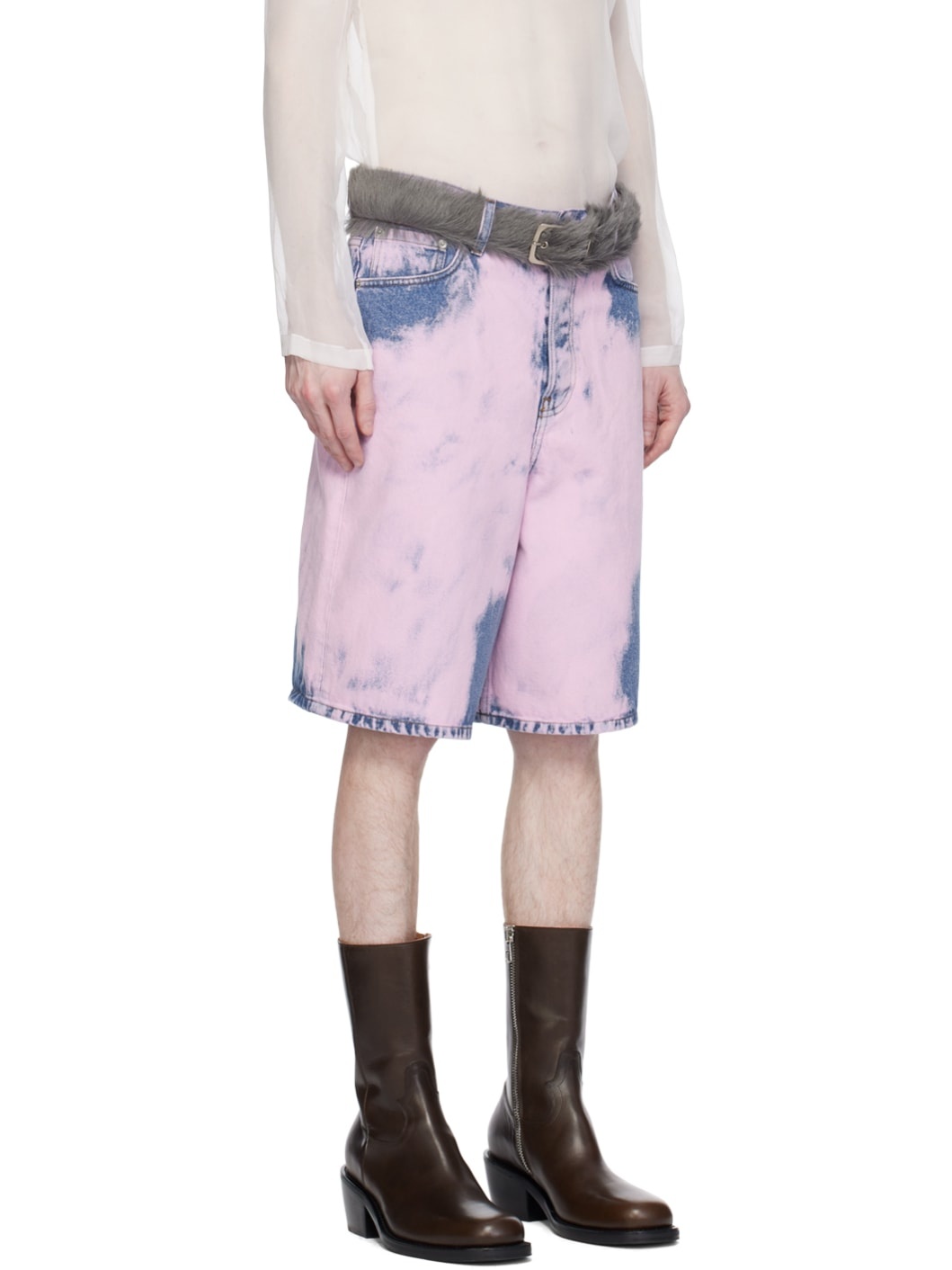 Pink Garment-Dyed Denim Shorts - 2