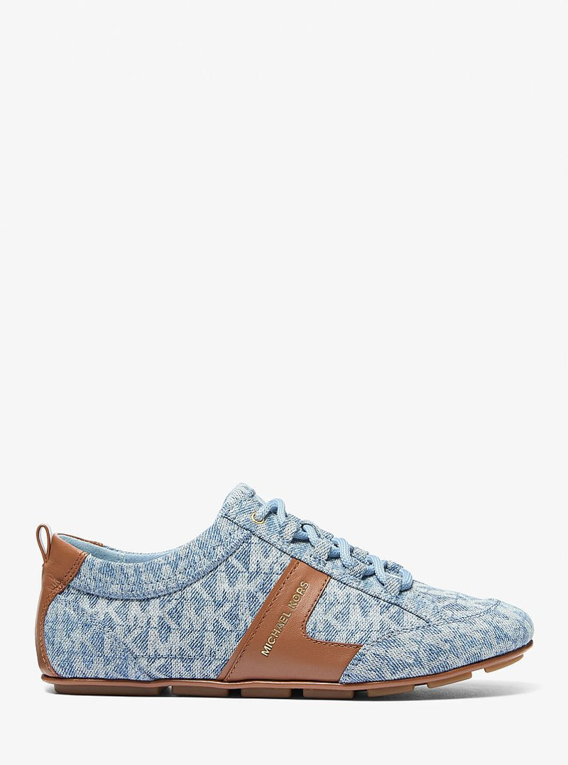 Keely Signature Logo Print Denim and Leather Trainer 1