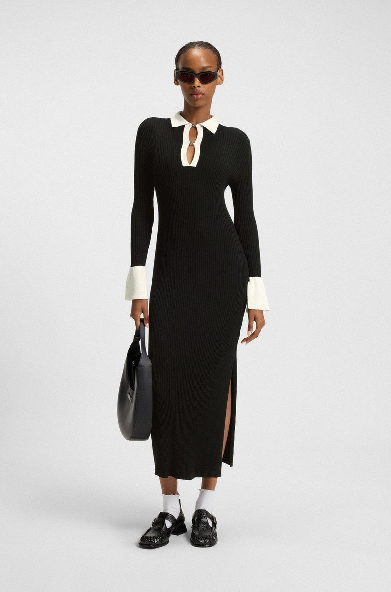 HUGO KNITTED TUBE DRESS WITH STACKED-LOGO KEYHOLE PLACKET outlook