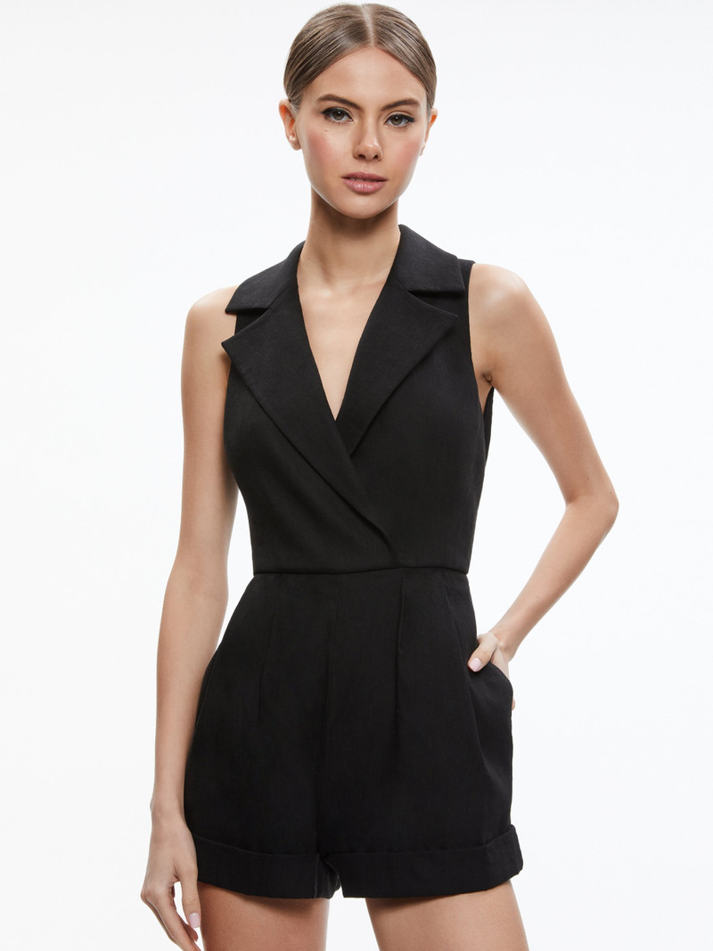 Alice + Olivia MERITT DOUBLE BREASTED TUXEDO ROMPER outlook