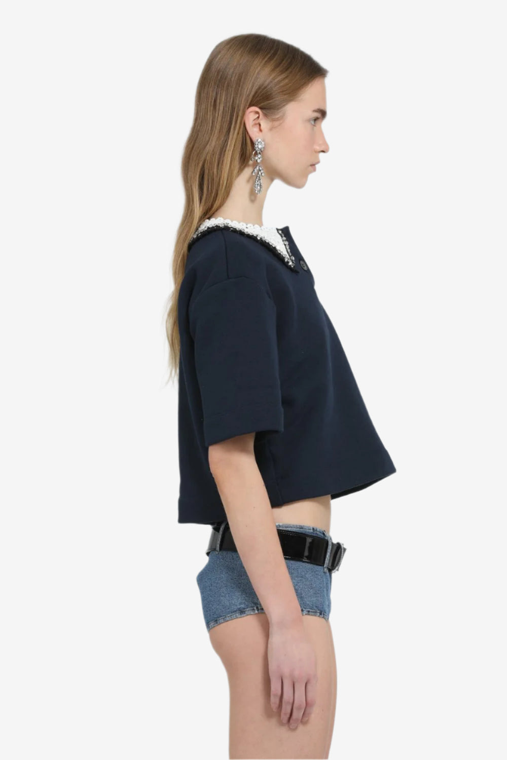 CROP POLO WITH EMBROIDERED COLLAR - 3