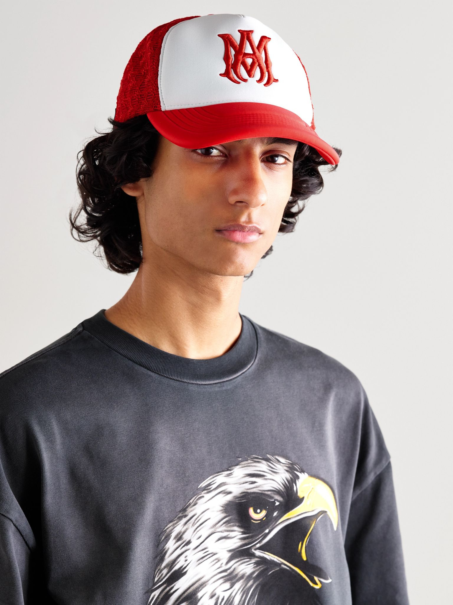MA Logo-Embroidered Scuba and Mesh Trucker Cap Red - 2