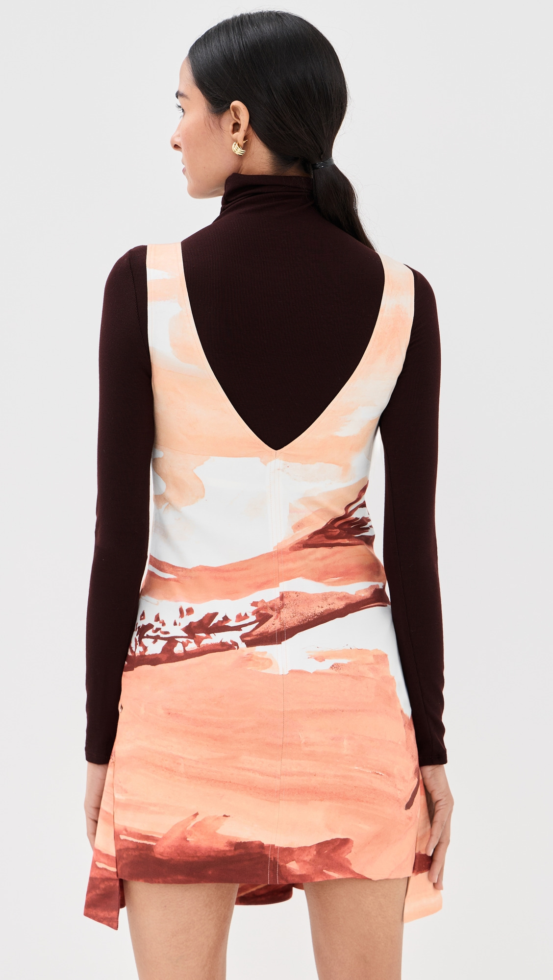 Printed V Neck Mini Dress - 2