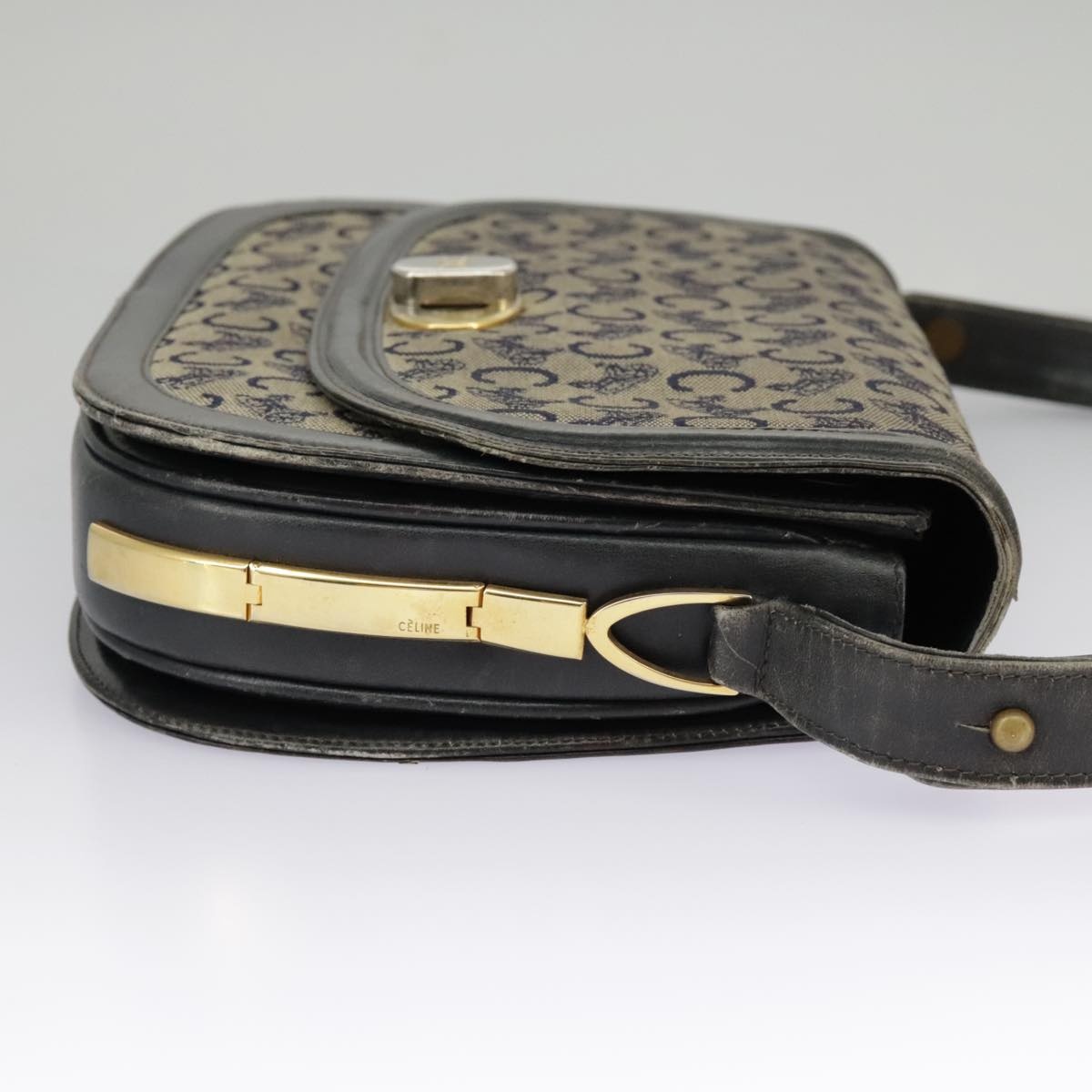 CELINE C Sulky Shoulder Bag Canvas Navy Beige - 5