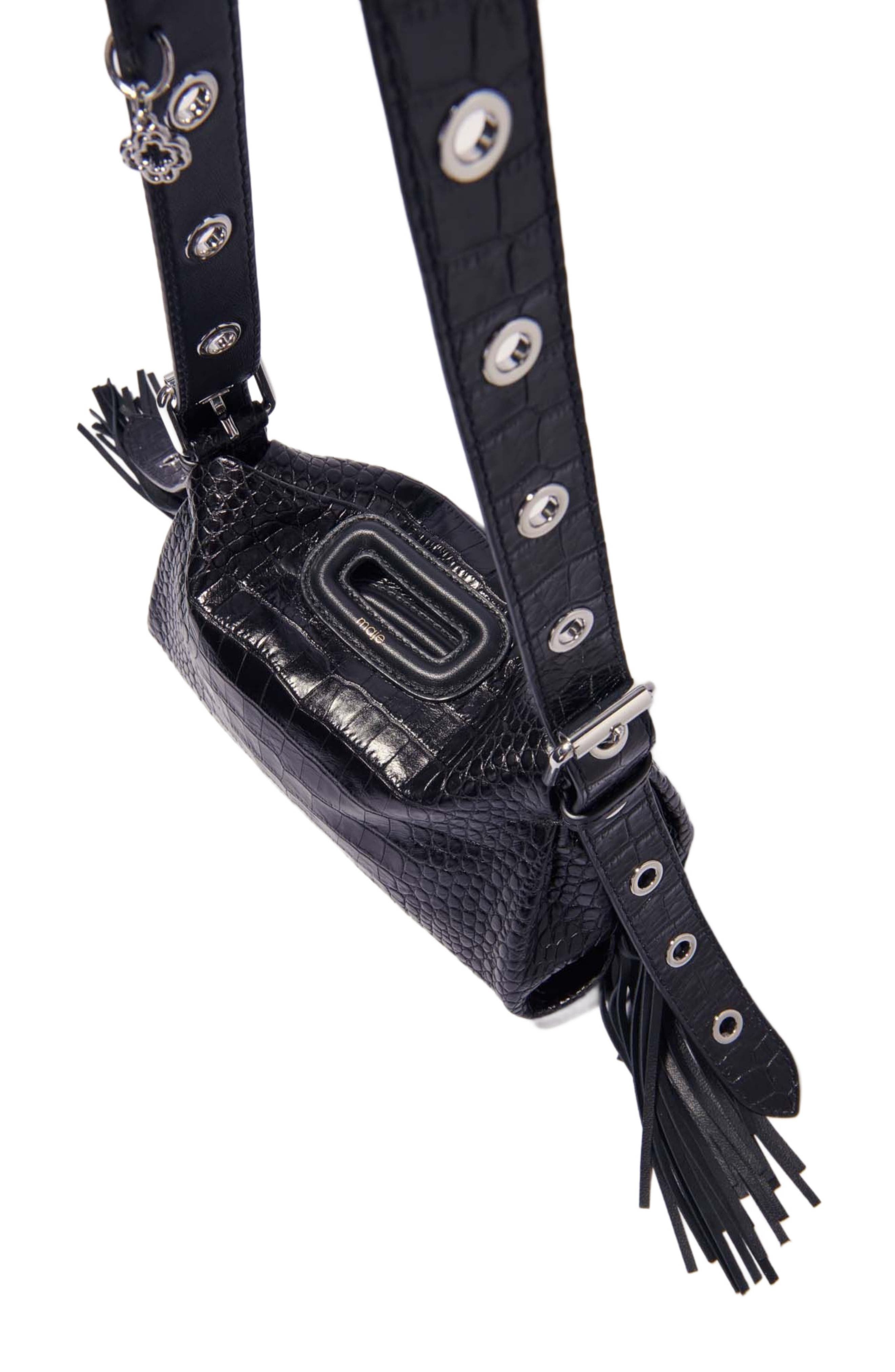 maje Miss M Mini embossed leather bag in Black at Nordstrom - 3