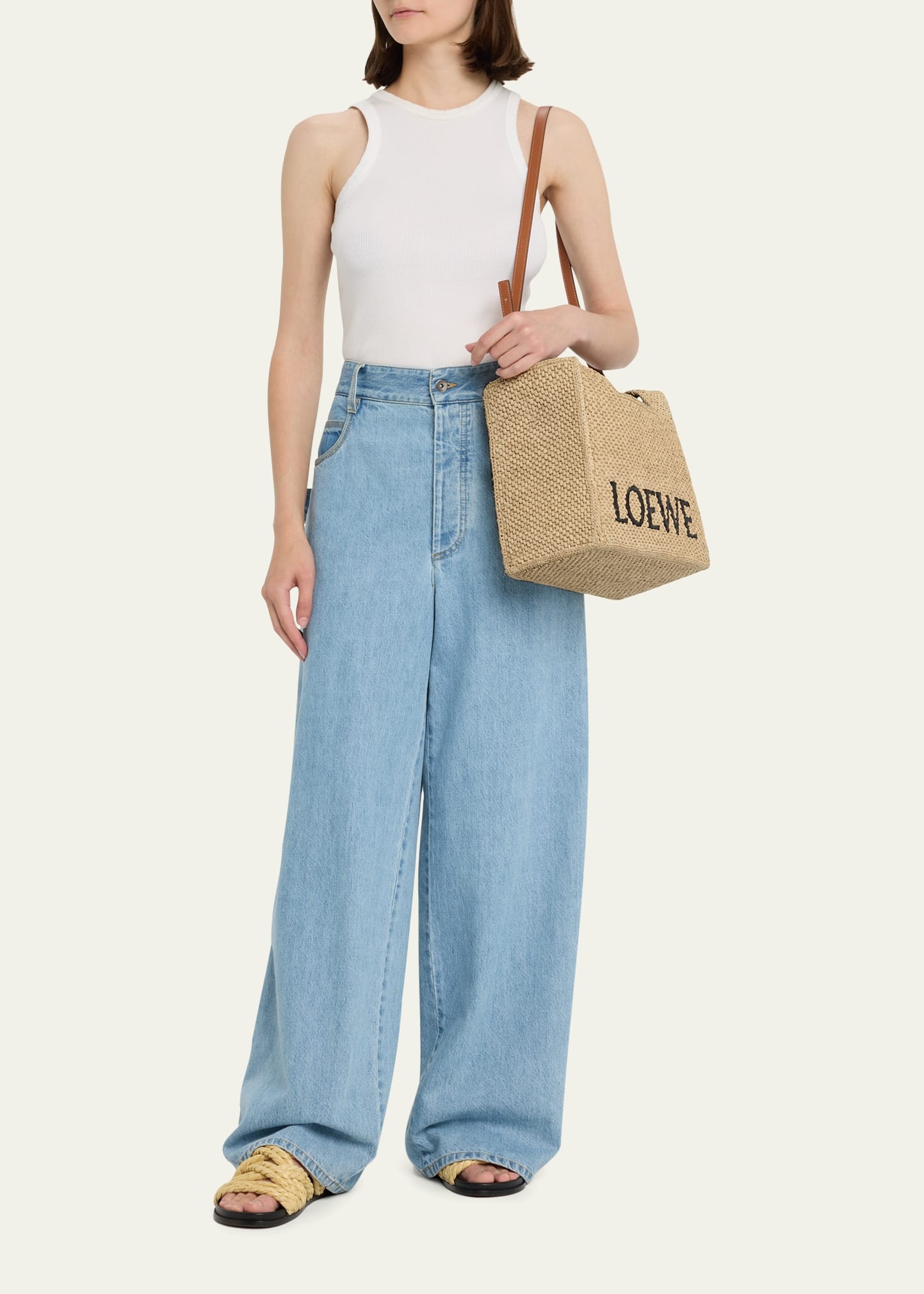 x Paula’s Ibiza Logo Medium Raffia Tote Bag - 5