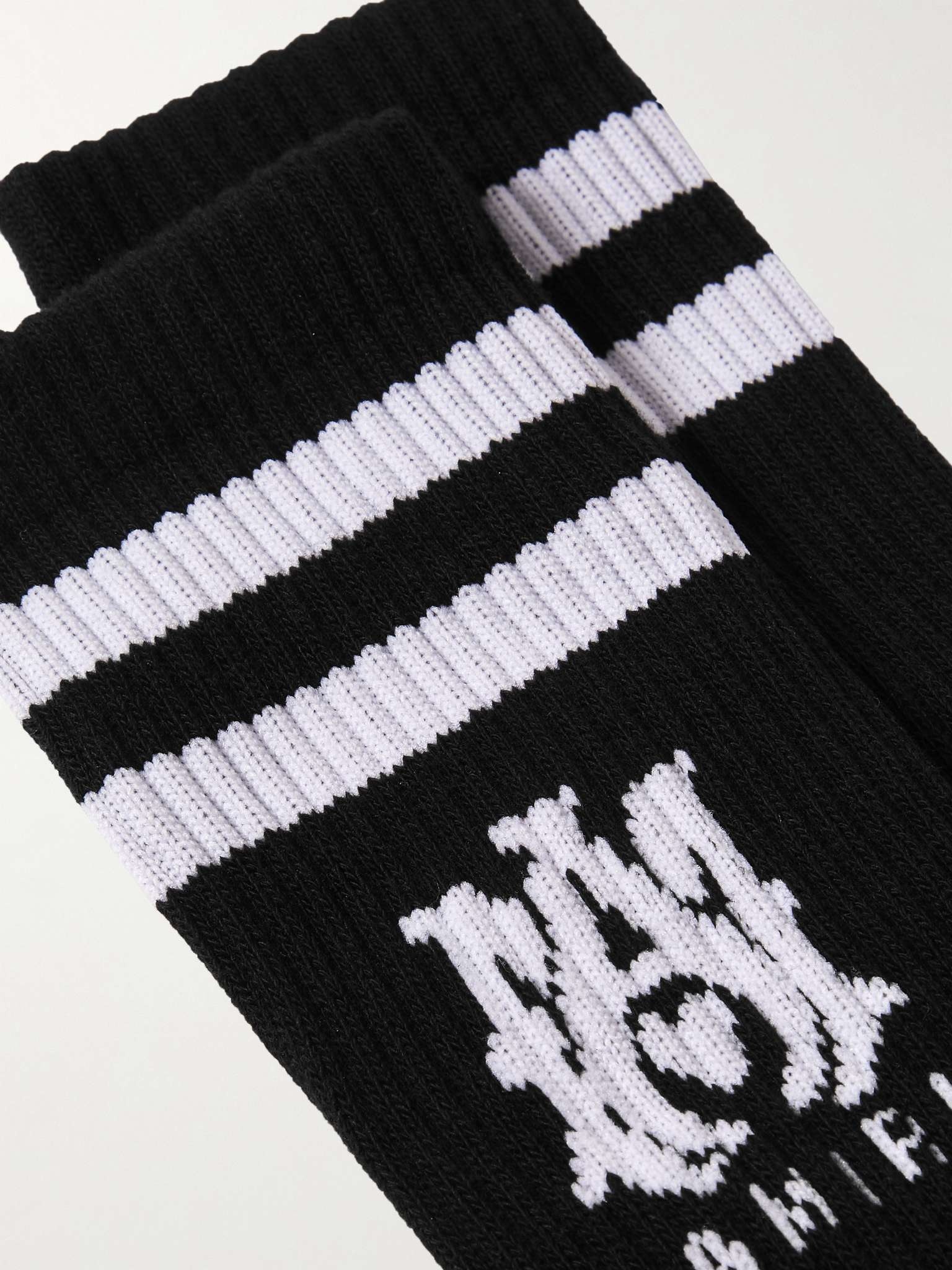 Logo-Intarsia Ribbed Stretch Cotton-Blend Socks - 2