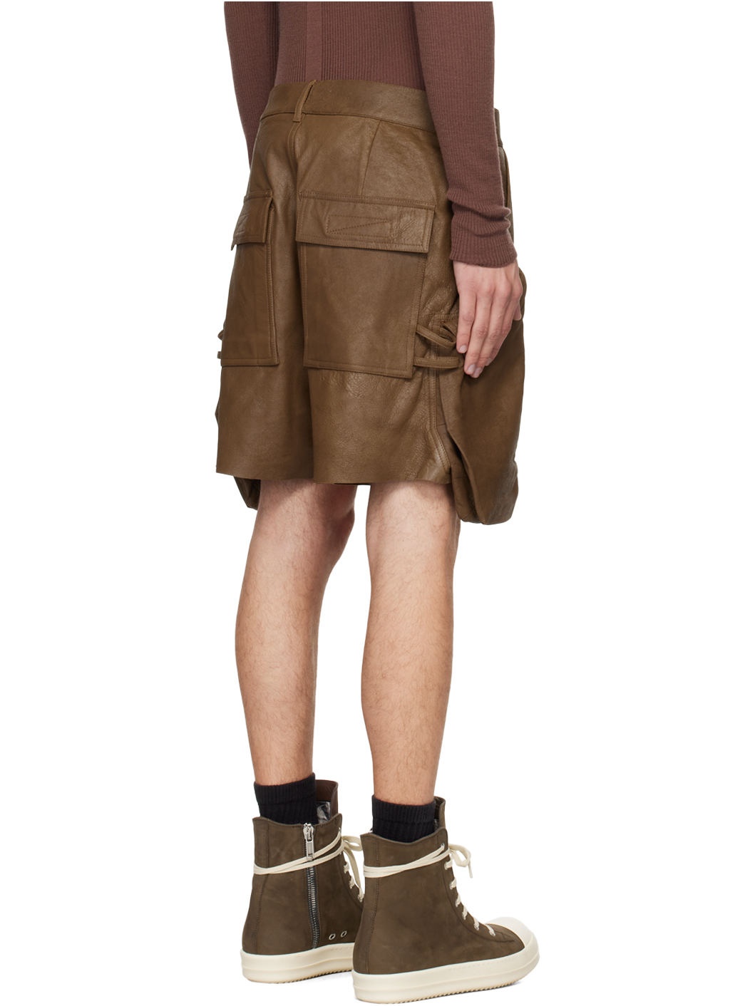 Khaki Porterville Stefan Cargo Leather Shorts - 3