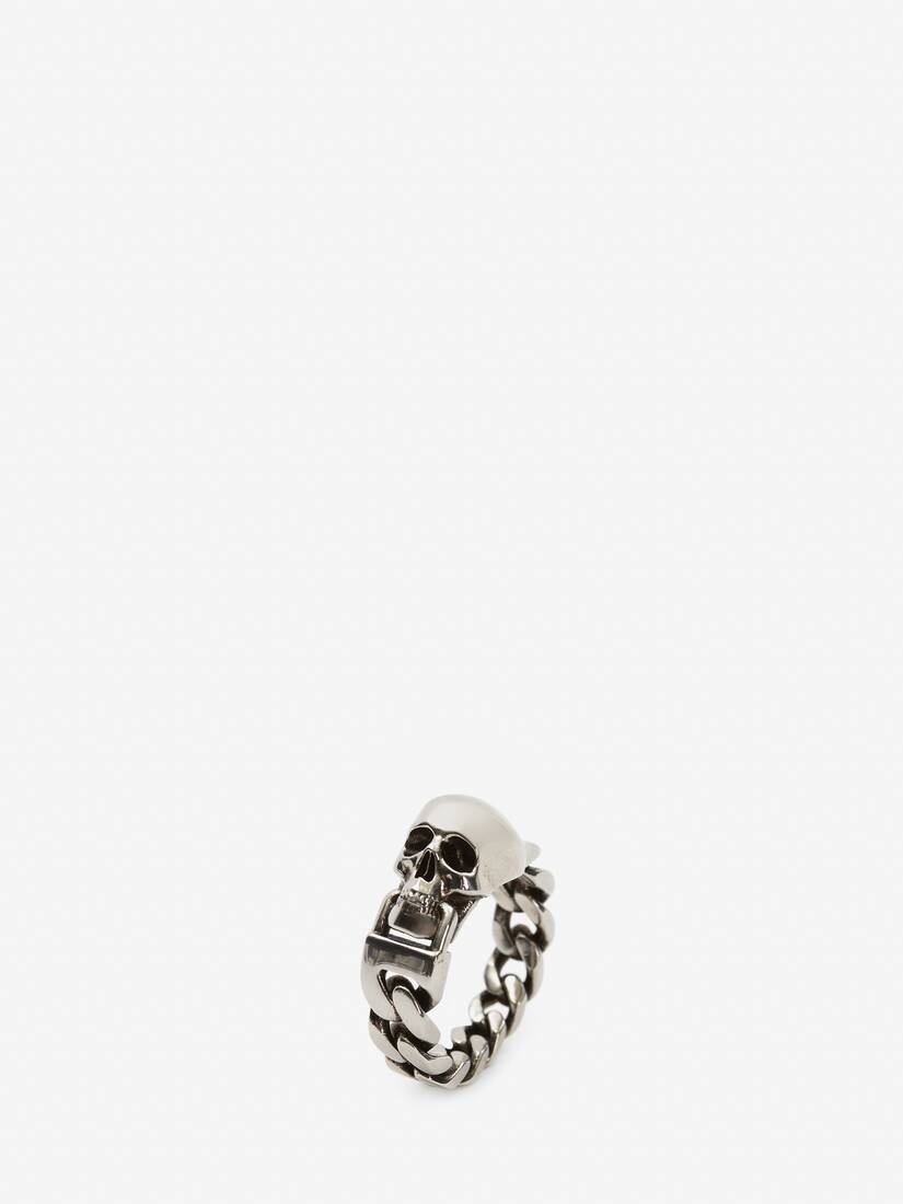 Men's Skull Chain Ring in Antique Silver - 2
