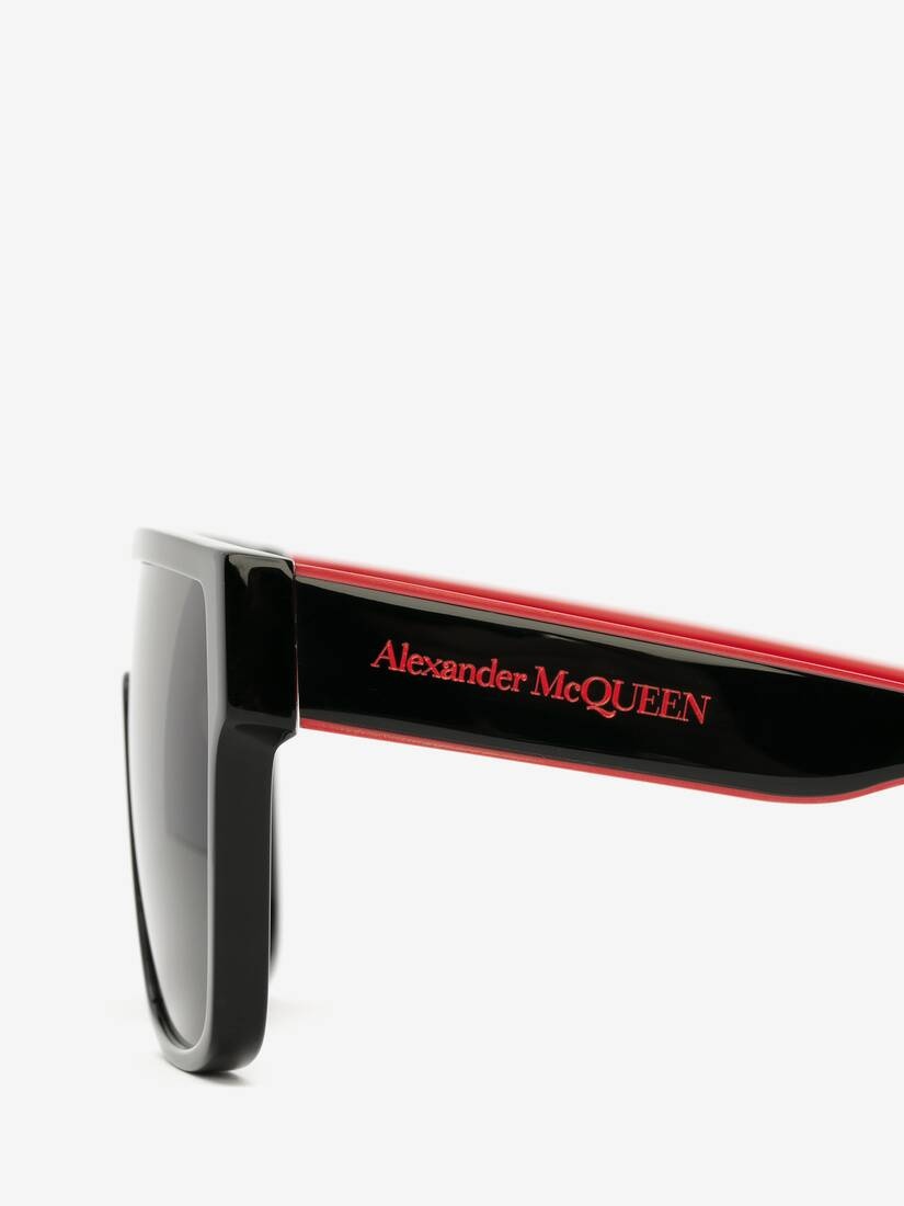 Men's Selvedge Oversized Mask Sunglasses in Black Red - 4