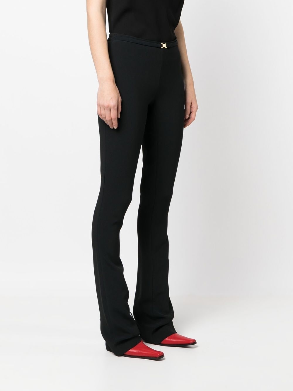 logo-buckle flared trousers - 3