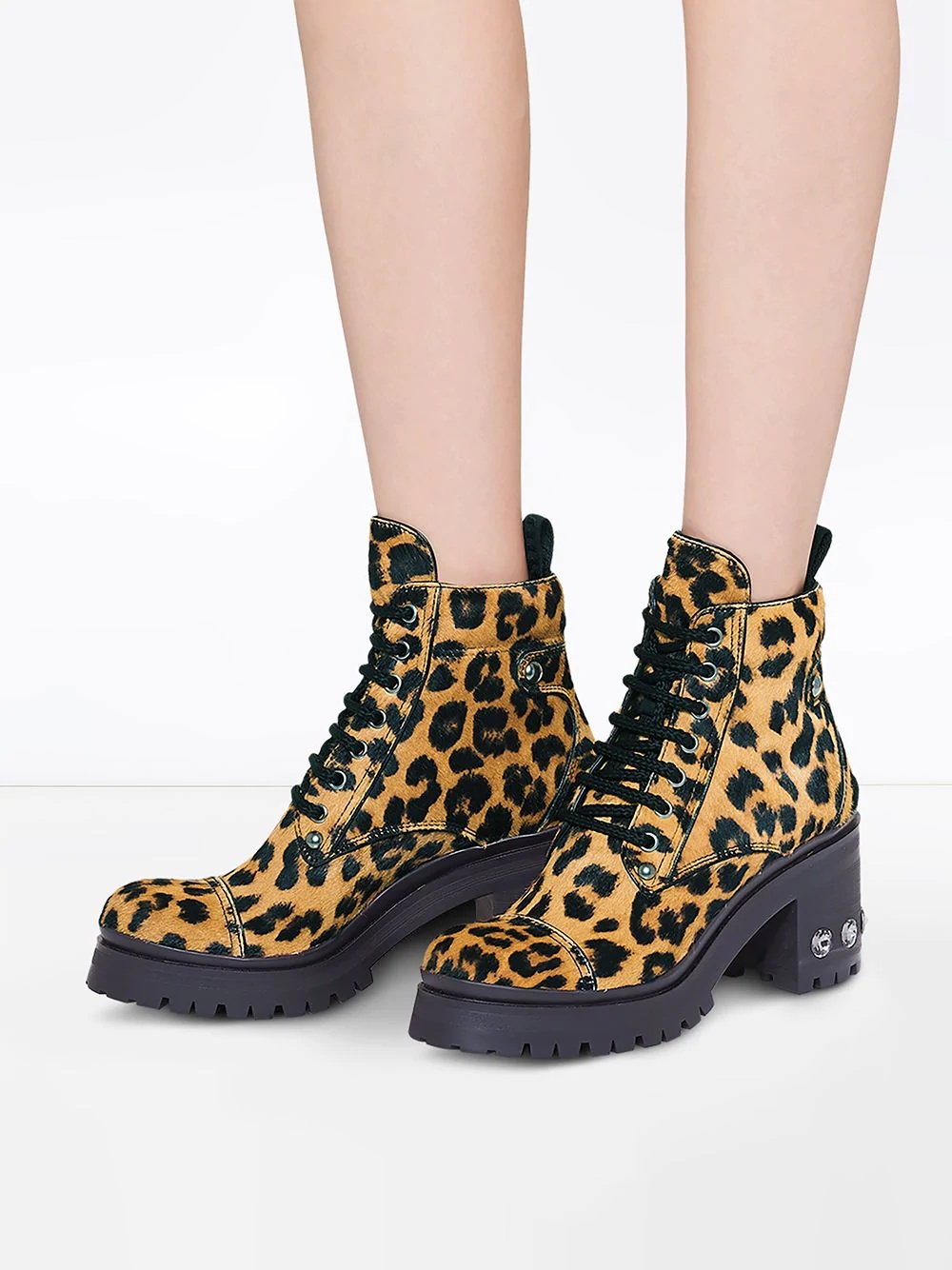 leopard print embellished boots - 5