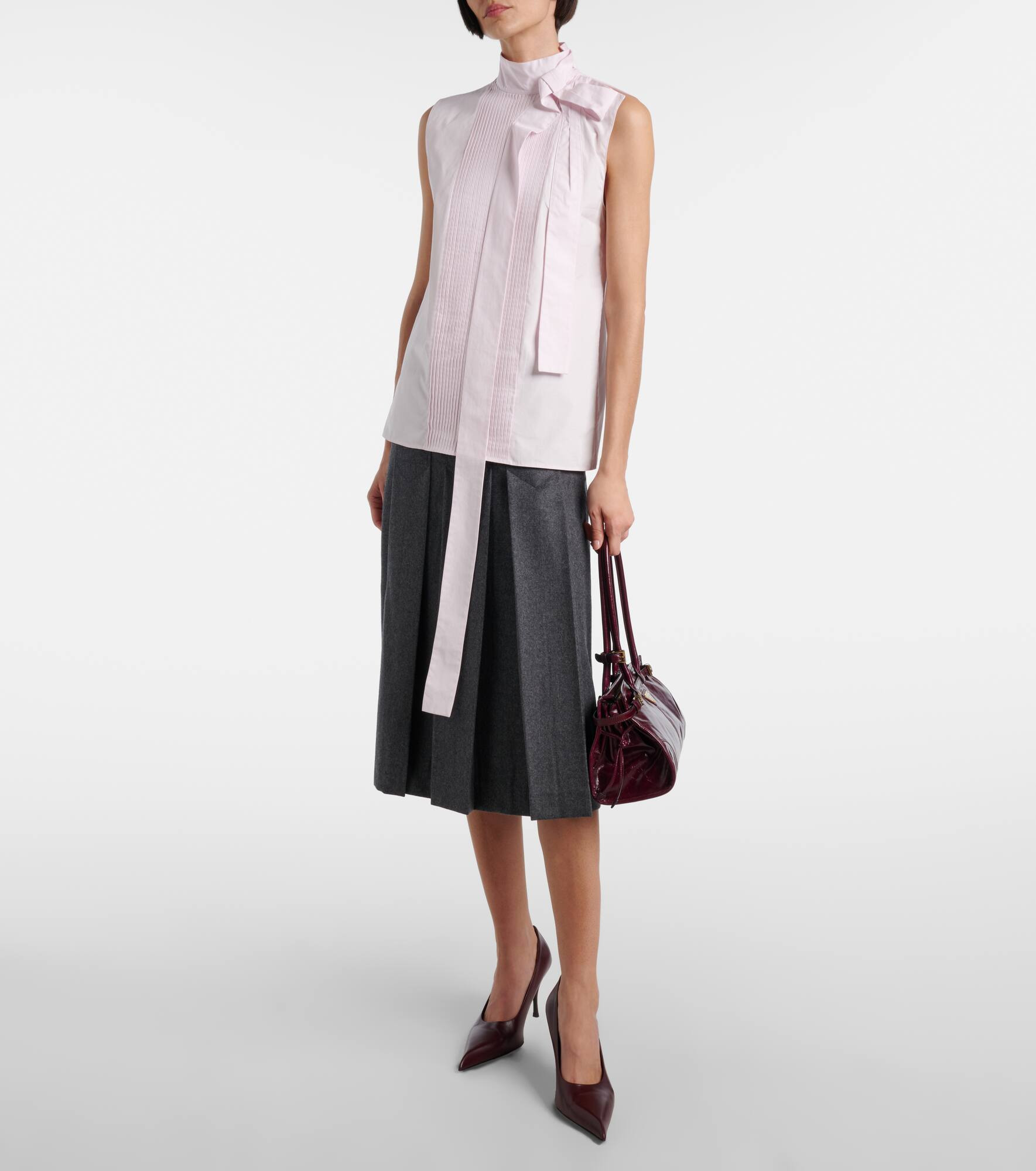 Bow-detail pleated cotton poplin top - 6