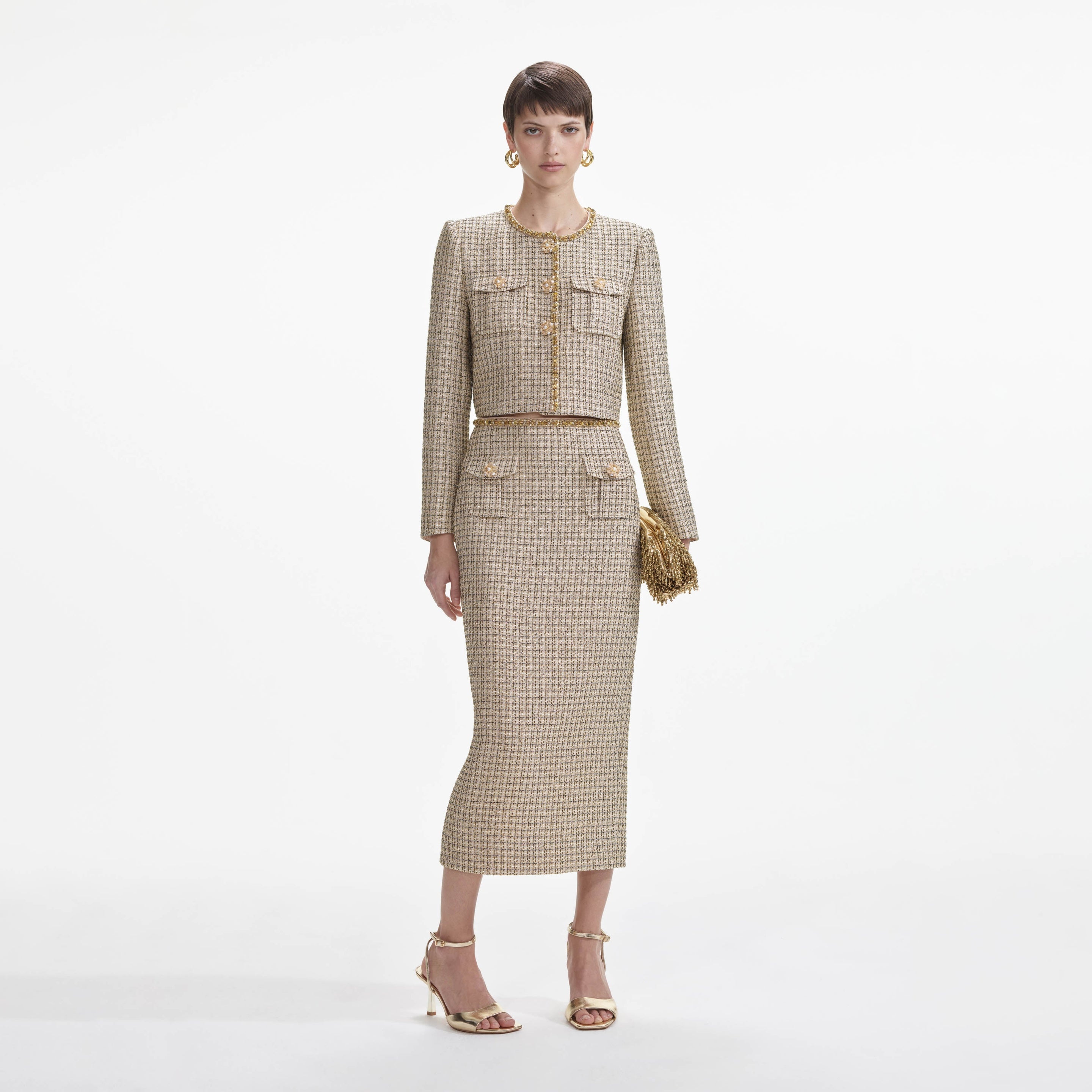 Gold Boucle Midi Skirt - 1
