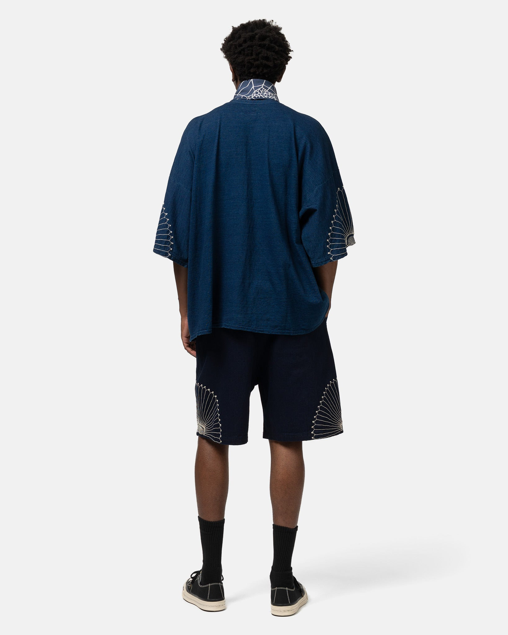 10oz IDGxIDG Denim EASY Short Pants (FUROSHIKI Embroidry) Indigo - 4
