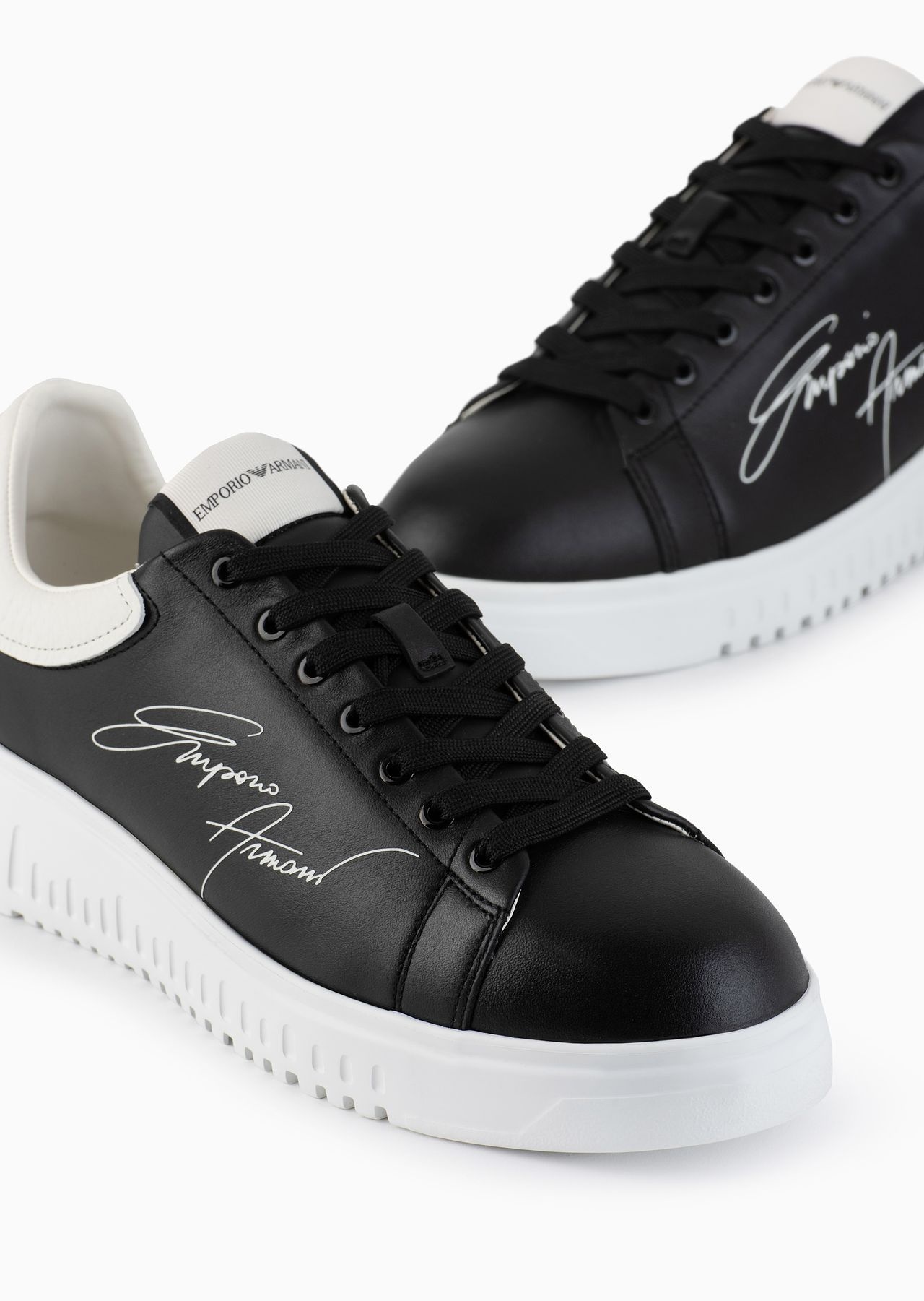 EMPORIO ARMANI Leather sneakers with signature logo and