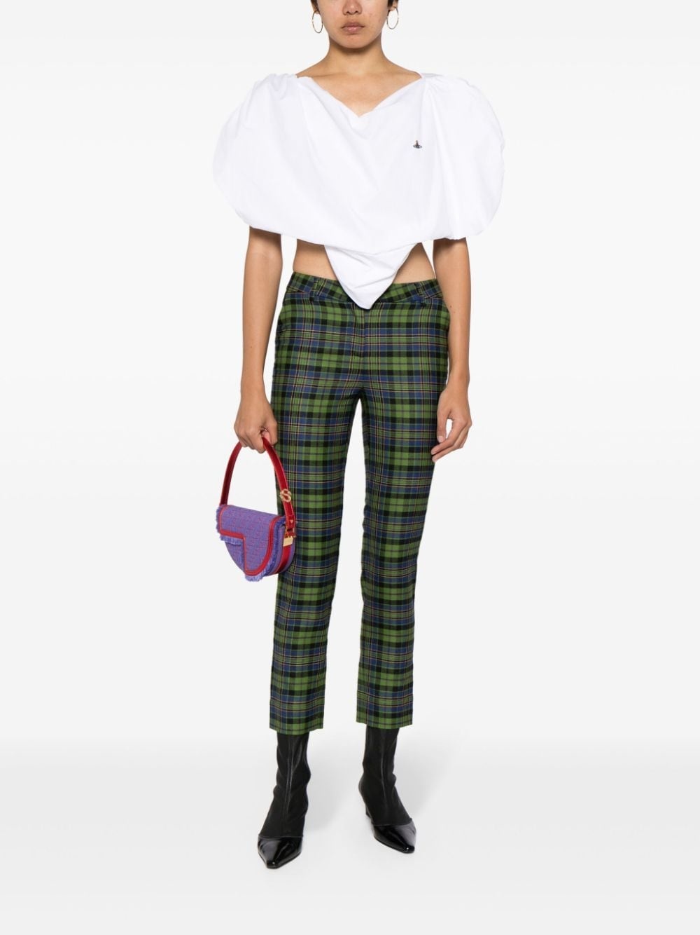 slim-cut plaid-check wool trousers - 2